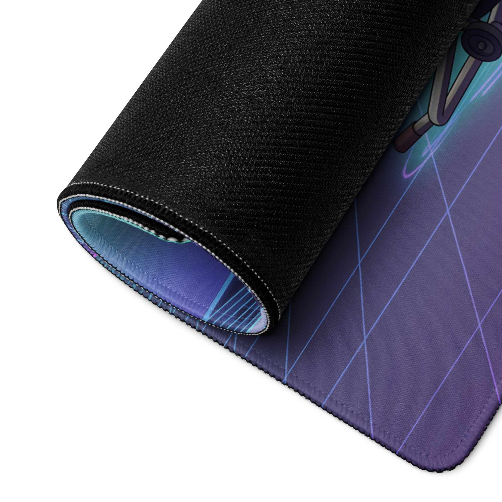 Yamaha R1 Inspired Blue Purple Vaporwave Gaming Mouse Pad – Neon Tropical Grid Desk Mat, Retro Futuristic Superbike Digital Artwork