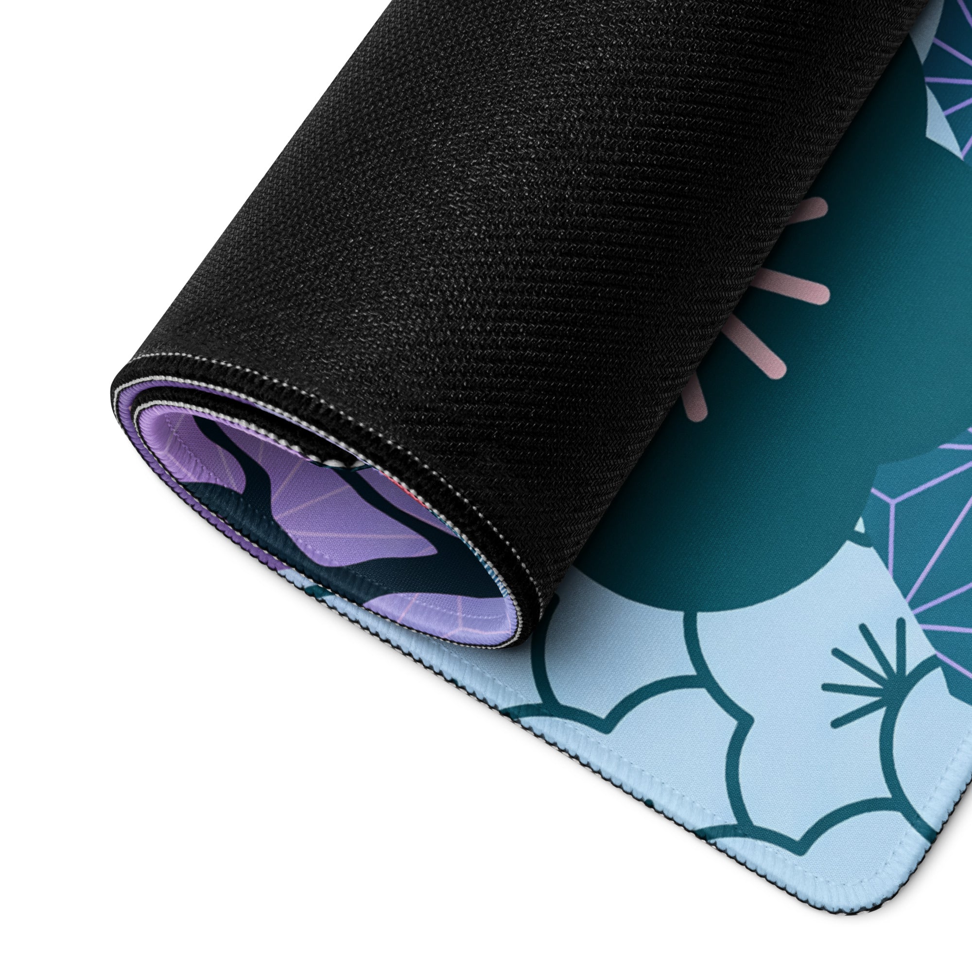 Vaporwave Floral Desk Pad - Gaming Mouse Pad Purple Teal Vaporwave Retro Mood Synthwave Desk Accessory Digital Art