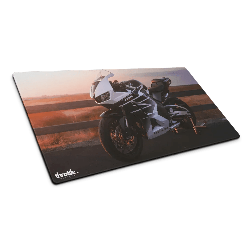 Honda cbr600rr gaming mouse pad featuring white and black honda cbr motorcycle graphic on a sleek rectangular design