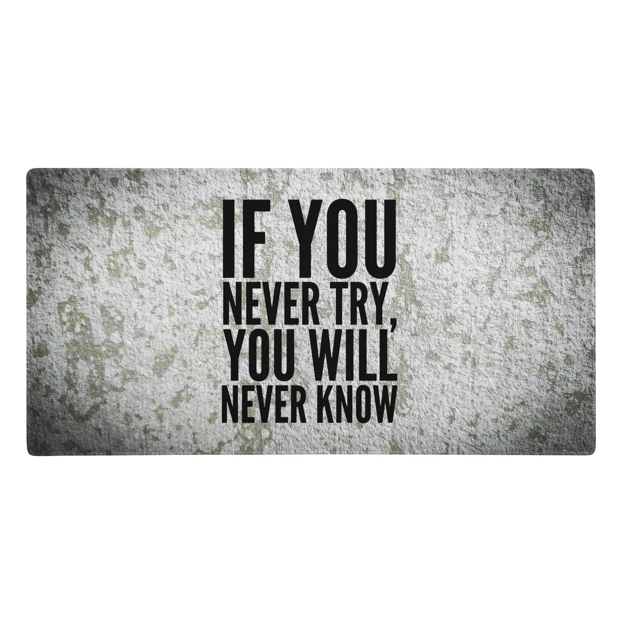 Motivational quote stone textured gray mouse pad with bold black text for minimalist modern desk use