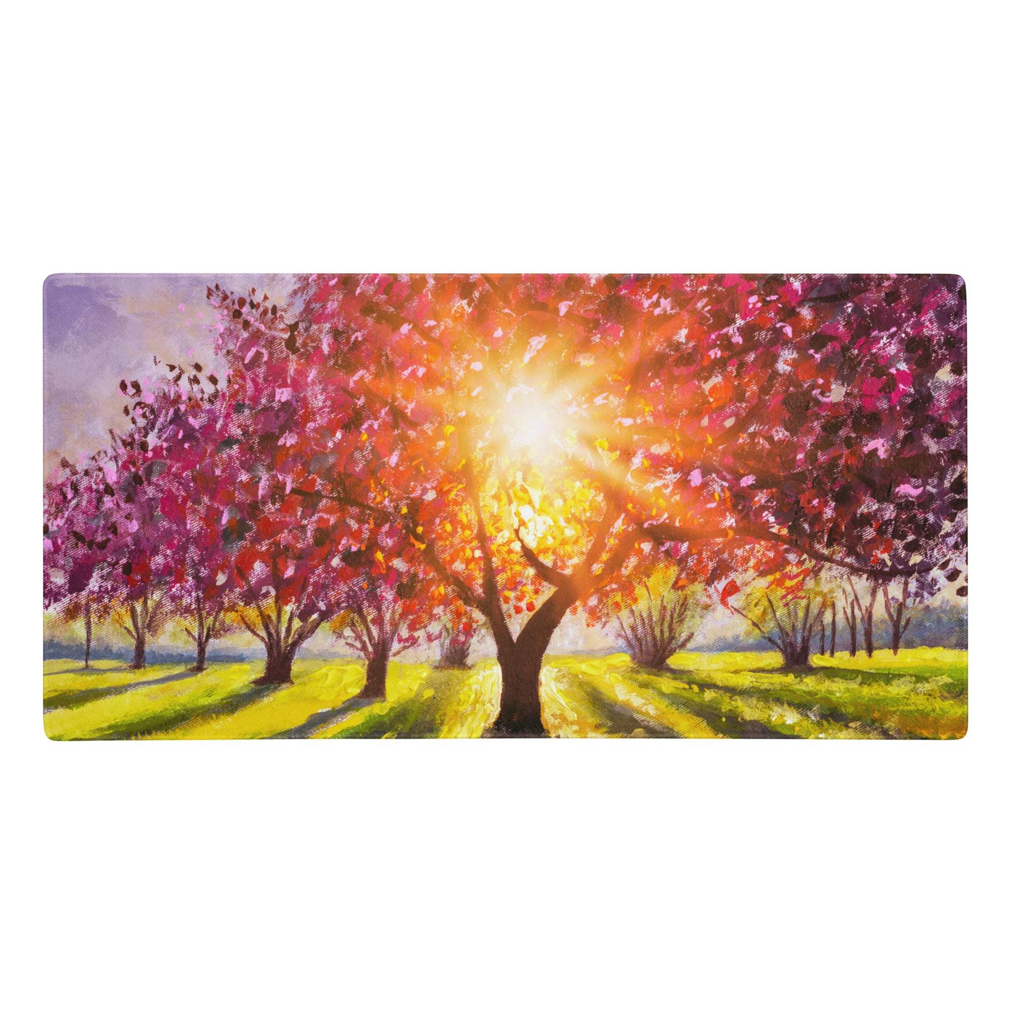 Vibrant cherry blossom mouse pad with pink orange abstract painting on oil material for bright modern gaming desks