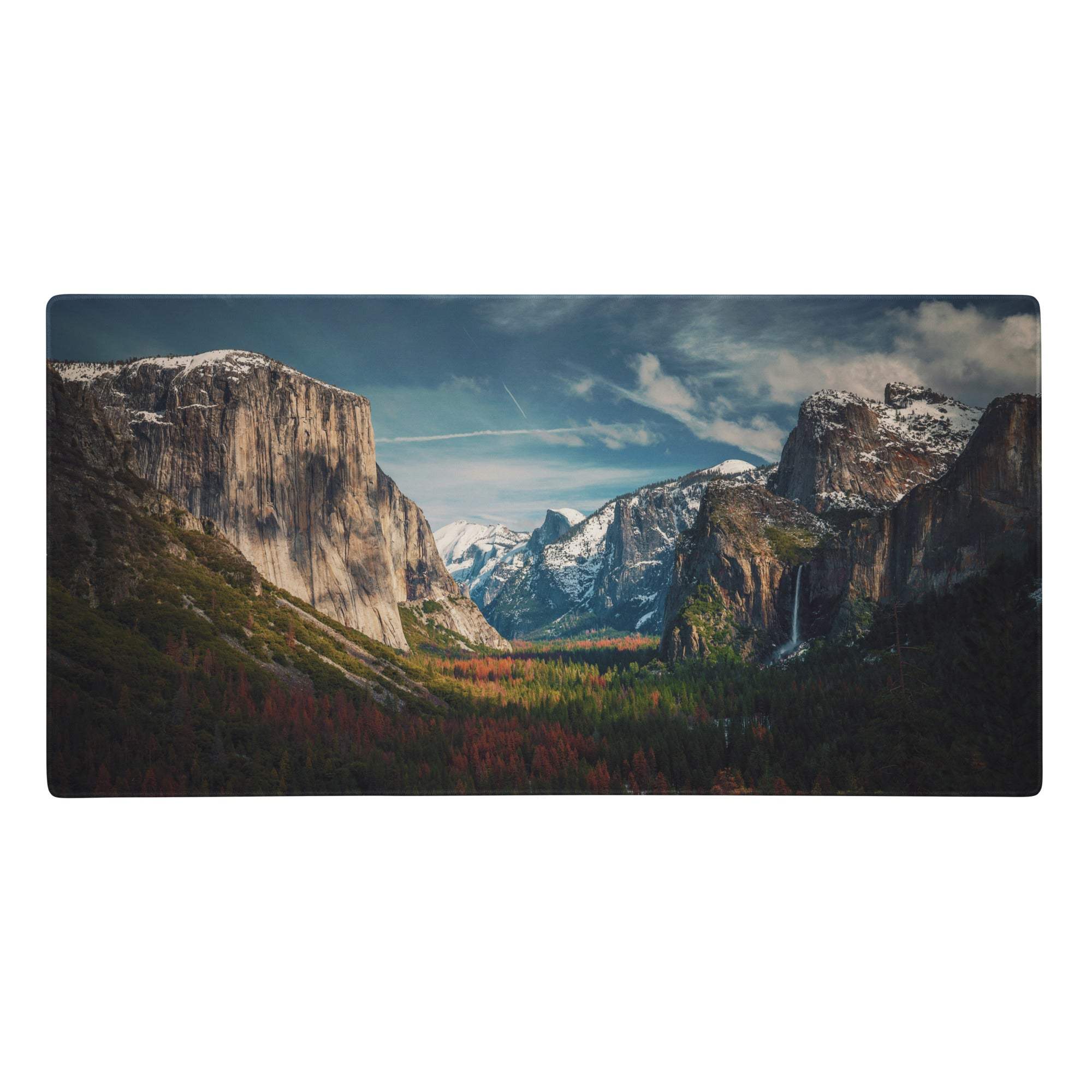 Rectangular gaming mousepad with high-resolution print of yosemite national park granite cliffs in blue tones