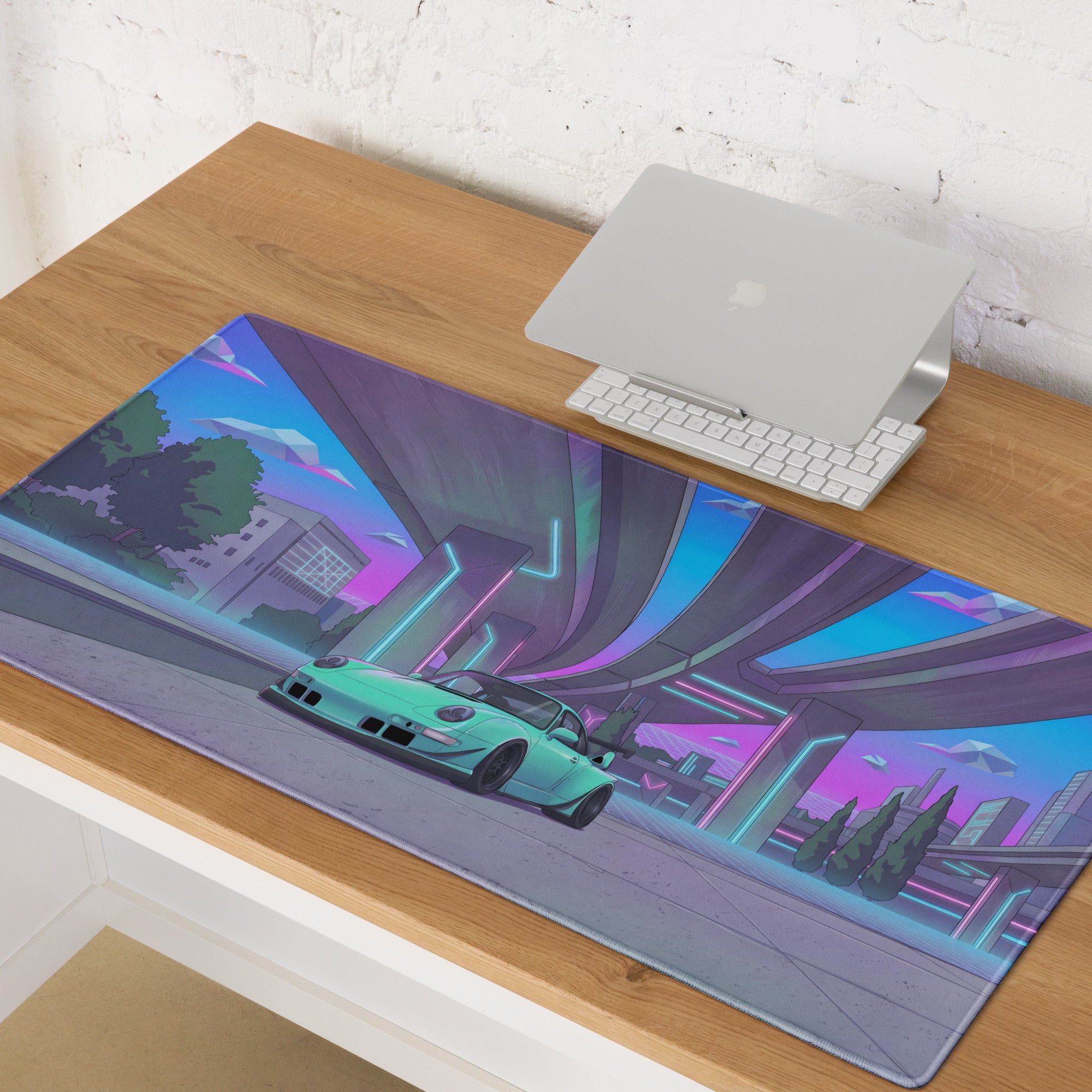 Neon Vaporwave City Mouse Pad - Mouse Pad Neon Pink Purple Blue Gaming Vibrant Retro Synthwave Desk Mat Digital Art