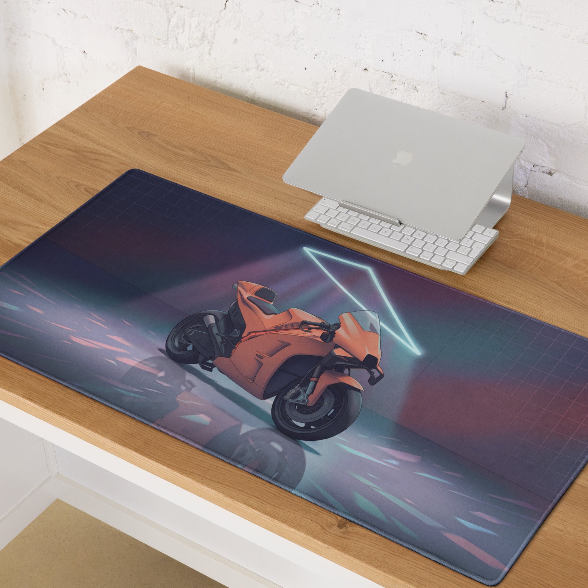 KTM RC16 MotoGP Inspired Orange Vaporwave Gaming Mouse Pad – Neon Retro Garage Desk Mat, Moody Futuristic Superbike Digital Artwork