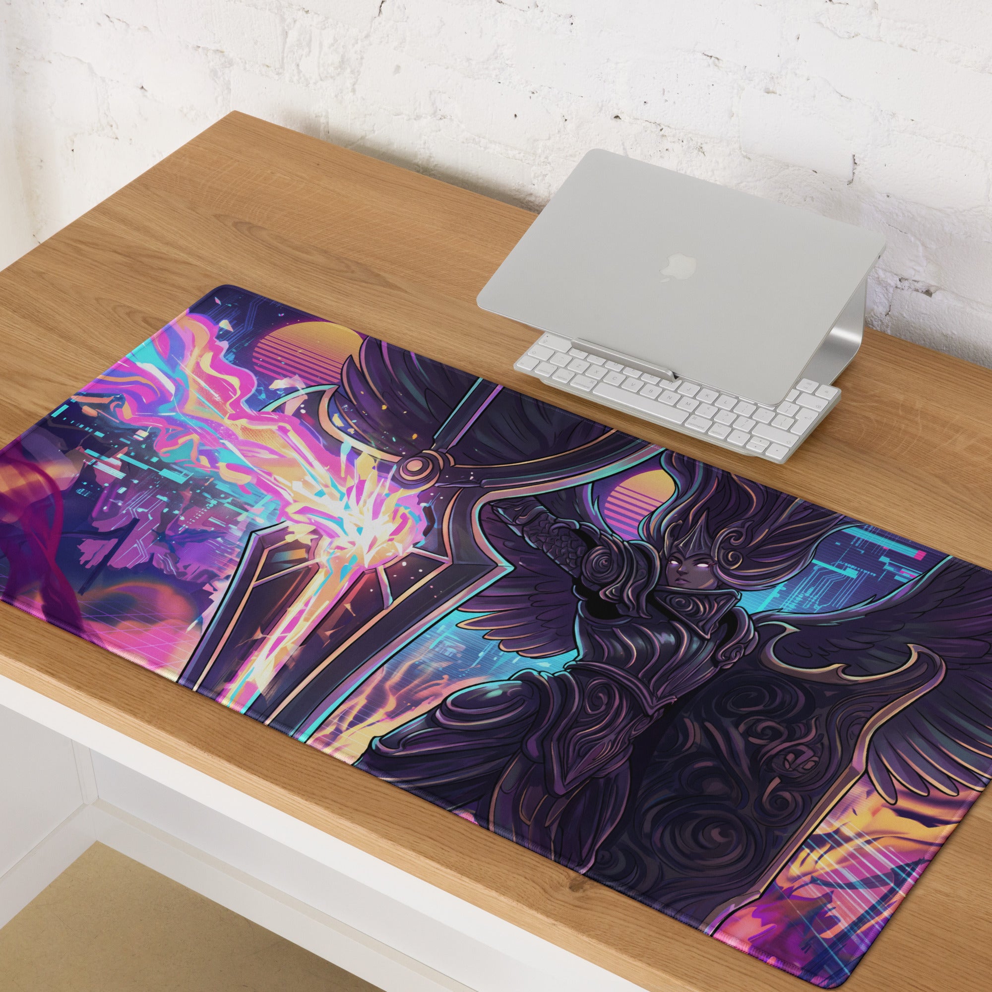 Vaporwave Neon Goddess Mouse Pad - Vaporwave Goddess Neon Purple Pink Gaming Setup Retro Futurism Cyberpunk Desk Digital