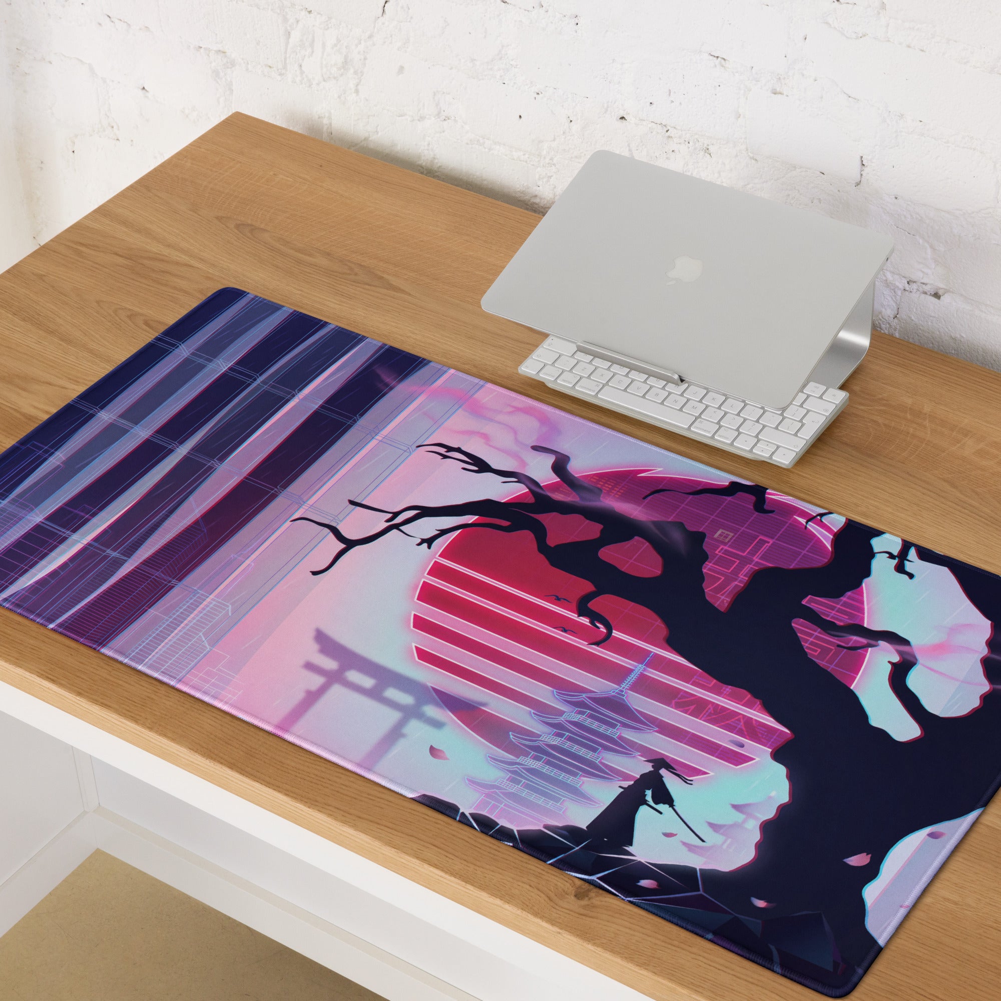 Vaporwave Neon Mouse Pad - Mouse Pad Pink Purple Neon Gaming Desk Vaporwave Neon Retro Mood Non Slip Large Digital Print