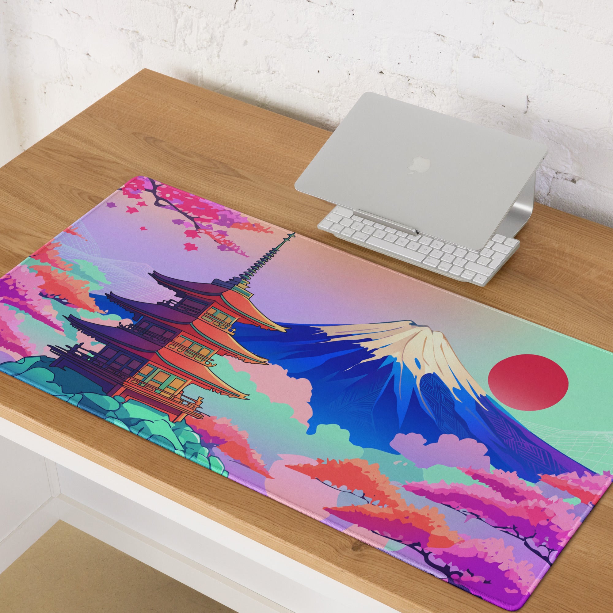 Vaporwave Neon Cityscape Mouse Pad - Gaming Mouse Pad Pastel Pink Purple Teal Sunset Desk Dreamy Retro Futurism Desk Mat