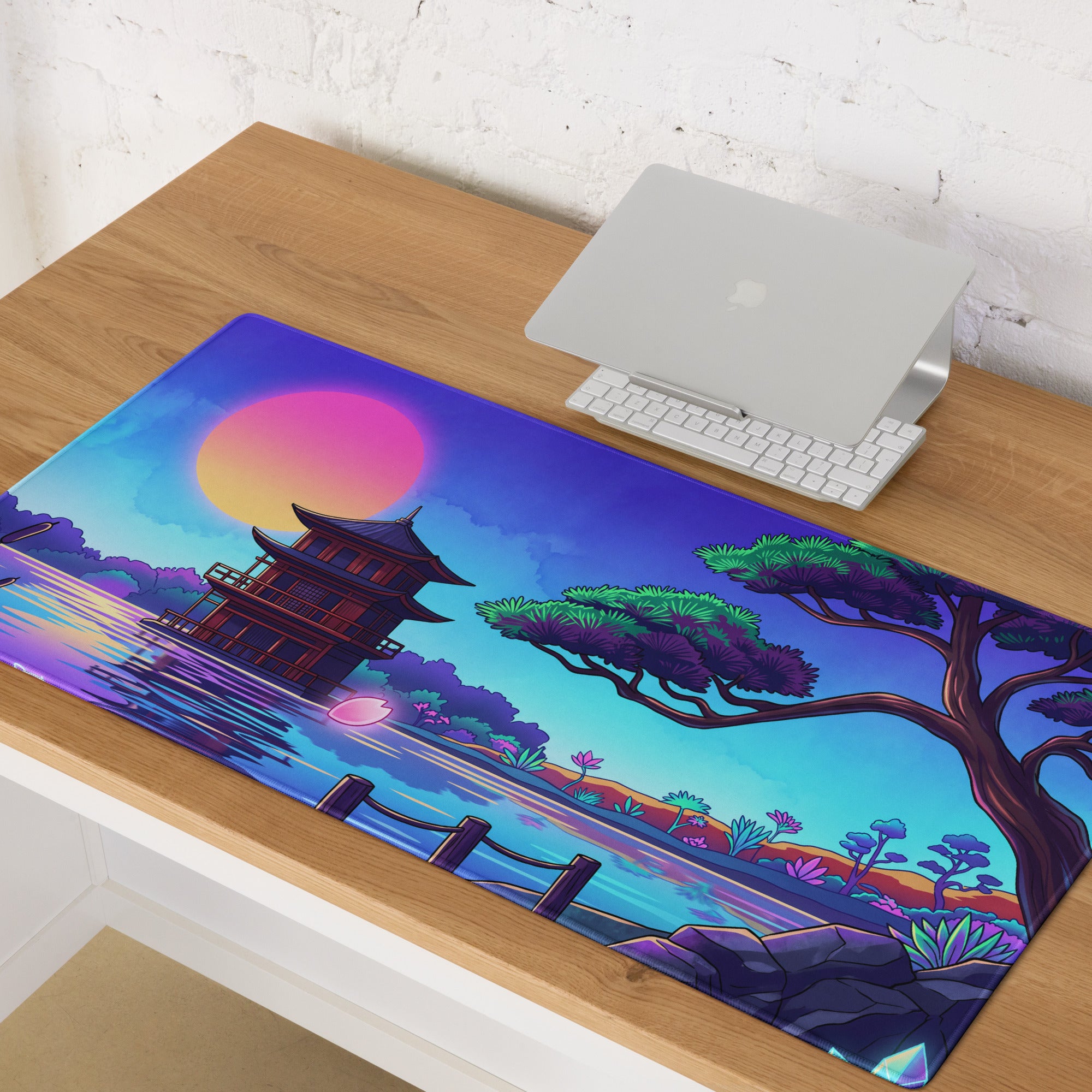 Vaporwave Sunset Gaming Pad - Gaming Mouse Pad Pink Purple Vaporwave Dreamy Neon Mood Retro Futurism Digital Art