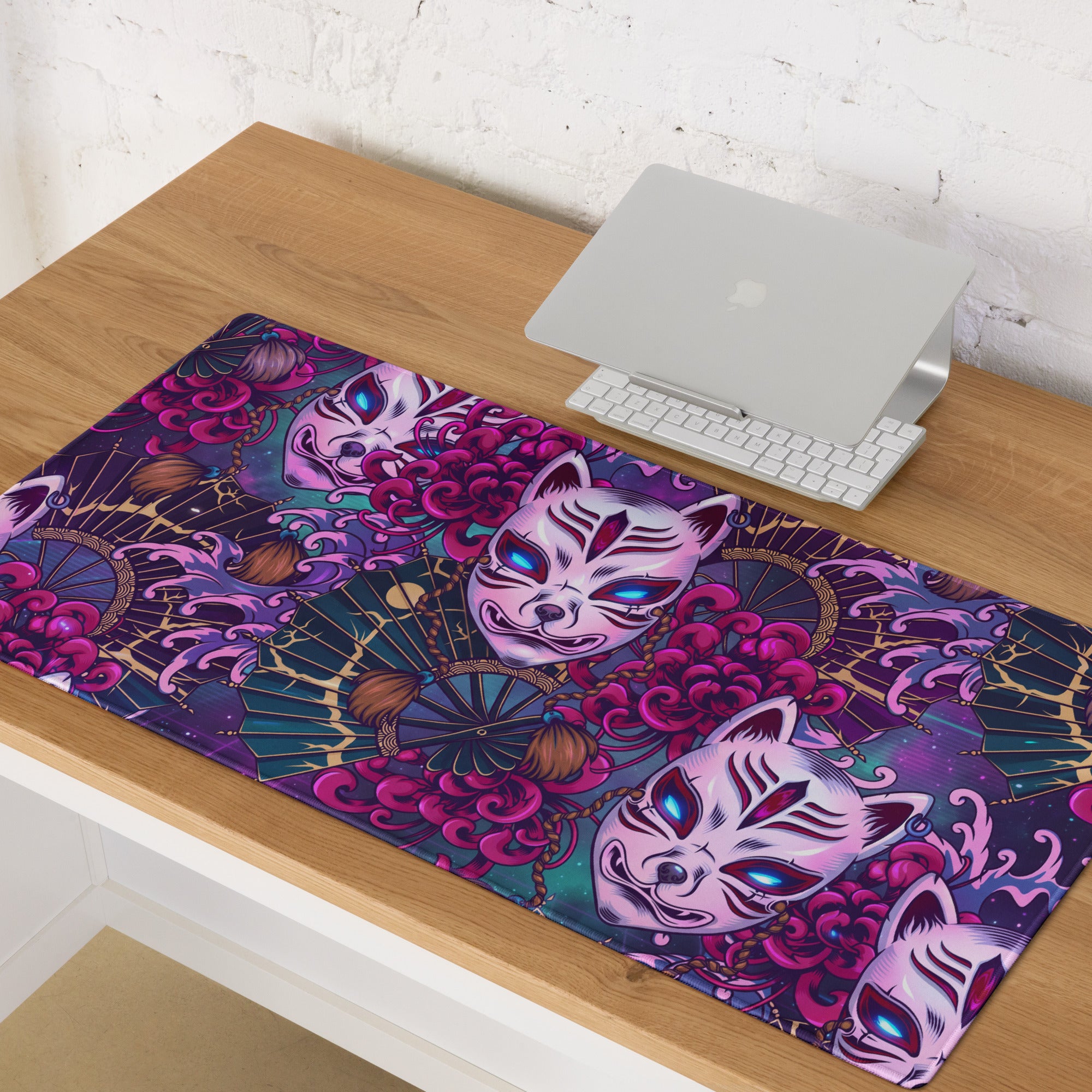 Neon Vaporwave Masks Mouse Pad - Mouse Pad Neon Pink Purple Desktop Gaming Vaporwave Dreamy Mood Retro Digital Art