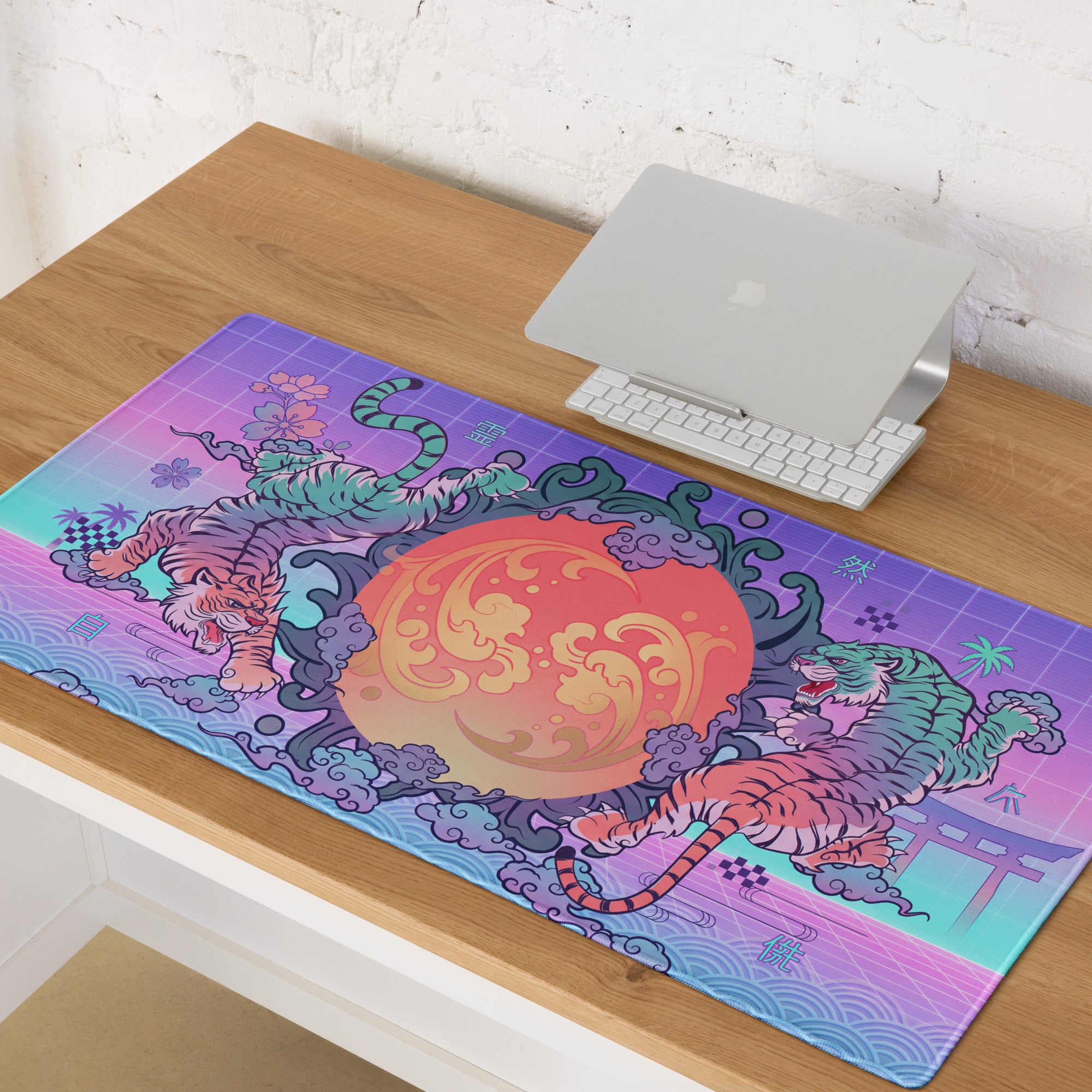Vaporwave Dragon Neon Mouse Pad - Mouse Pad Purple Pink Teal For Gaming Neon Mood Retro Futurism Digital Art