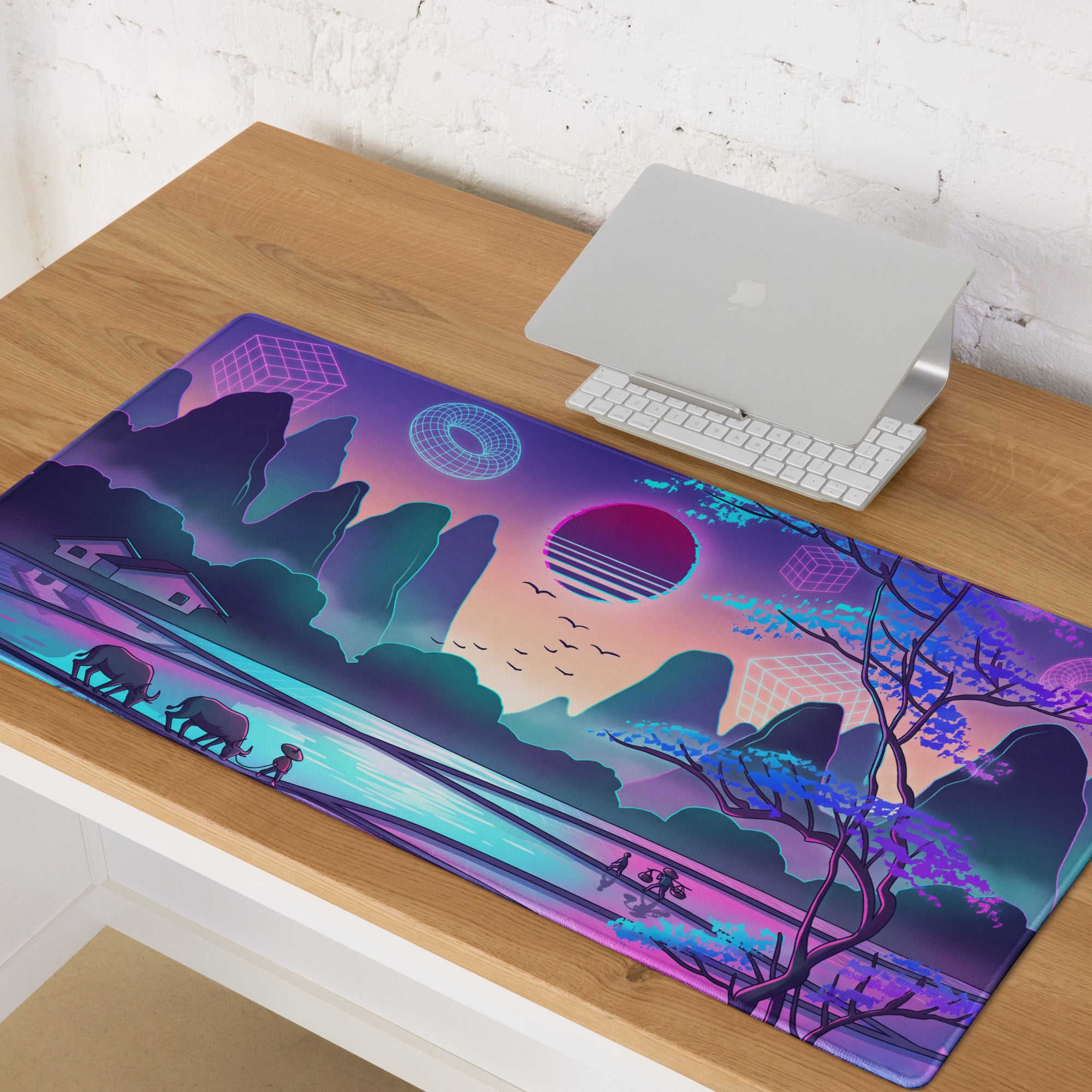 Vaporwave Neon Sunset Mouse Pad - Mouse Pad Neon Pink Purple Desk Vaporwave Mood Neon Retro Futurism Digital