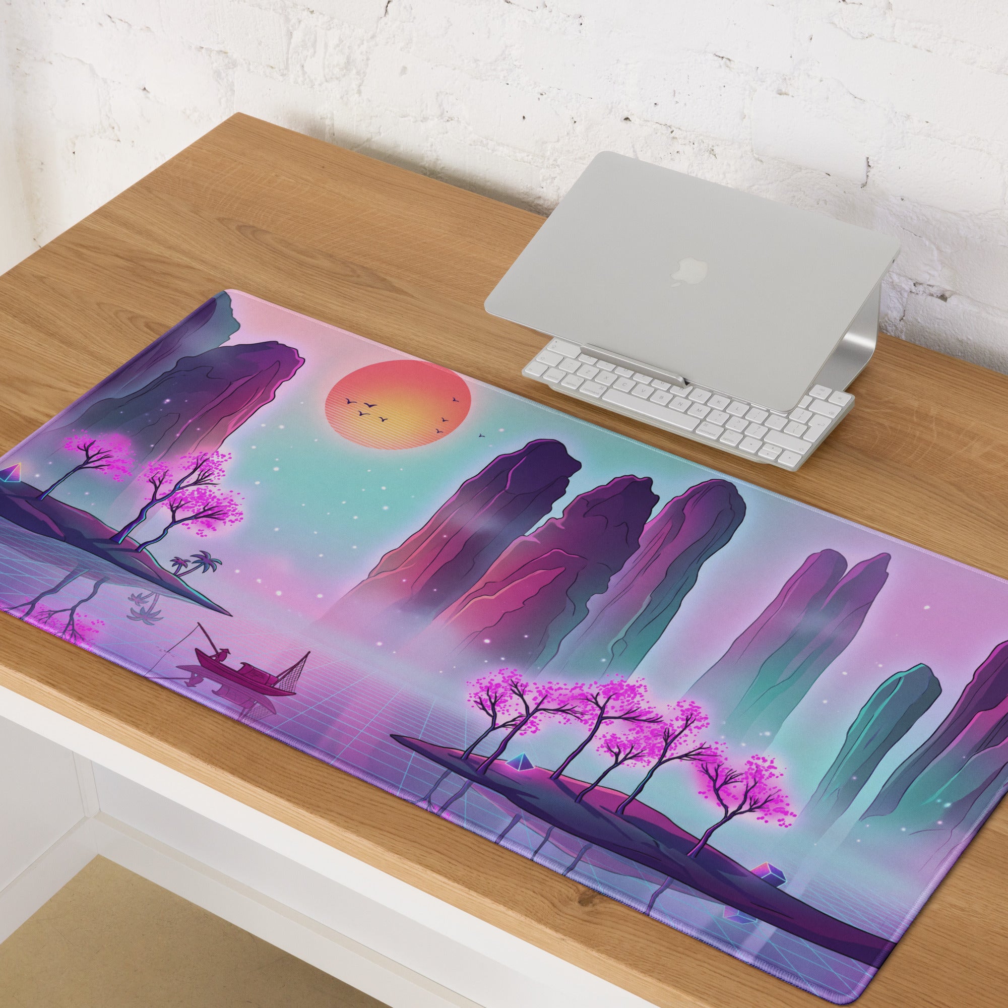 Vaporwave Neon Mirage Mouse Pad - Mouse Pad Neon Pink Purple Desk Futurism Dreamy Mood Vaporwave Aesthetic Digital Art