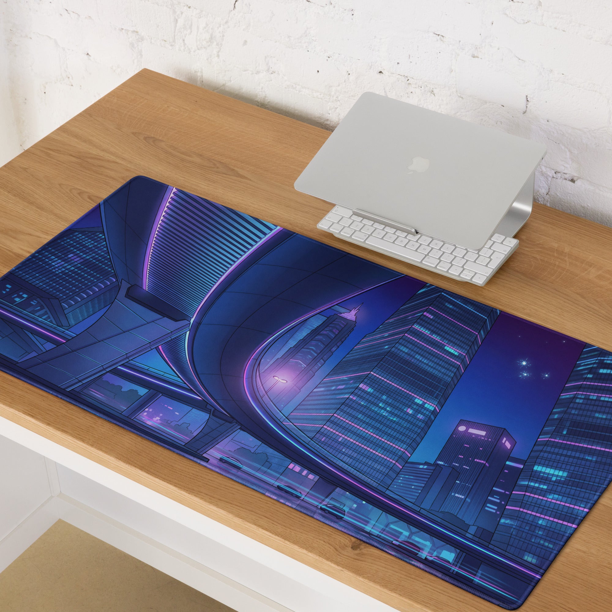 Neon Vaporwave City Mouse Pad - Mouse Pad Neon Purple Blue For Gaming Desk Vaporwave Cityscape Digital Art