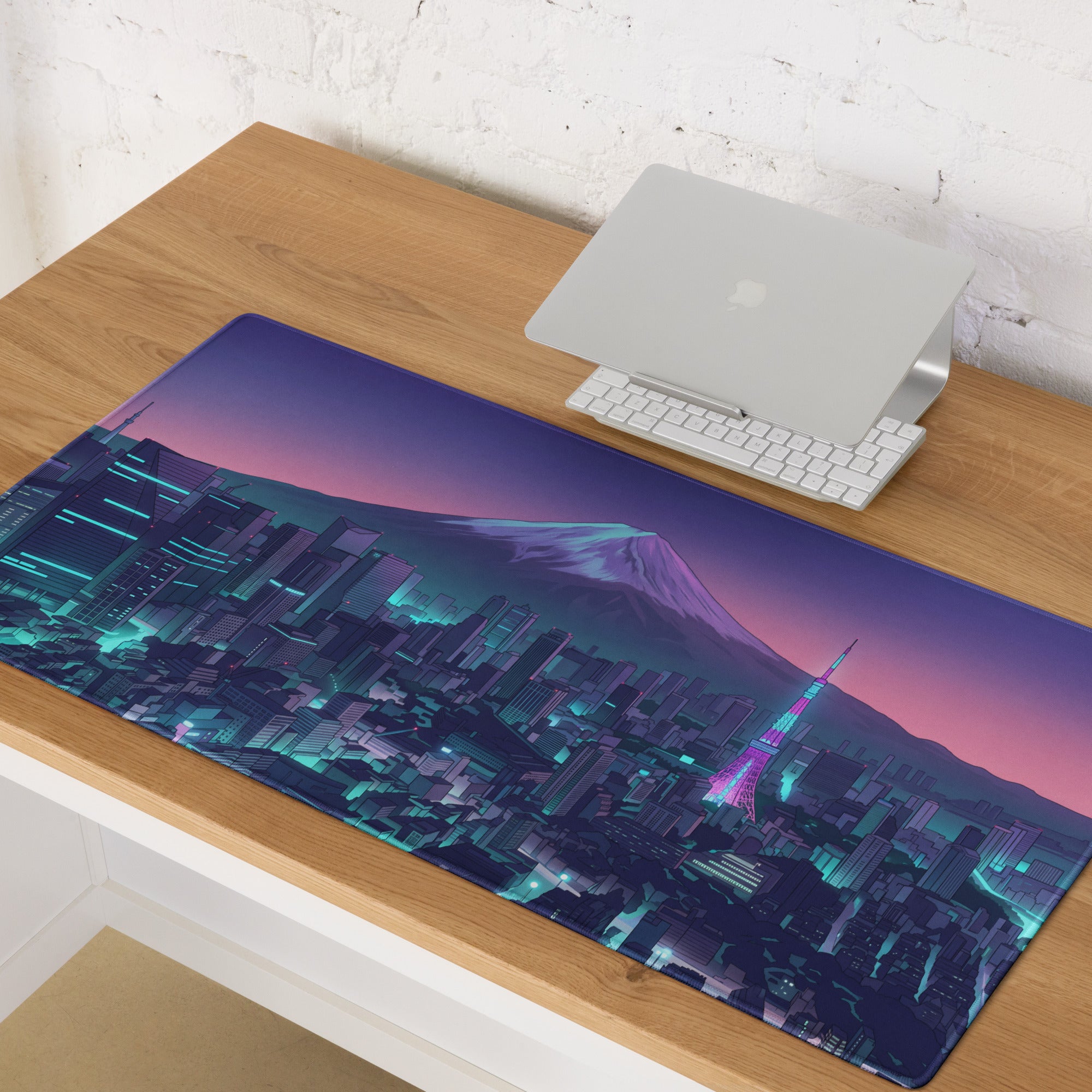 Neon Vaporwave City Mouse Pad - Mouse Pad Purple Pink Gradient Desktop Vaporwave Dreamy Nostalgia Neon Retro Desk Art