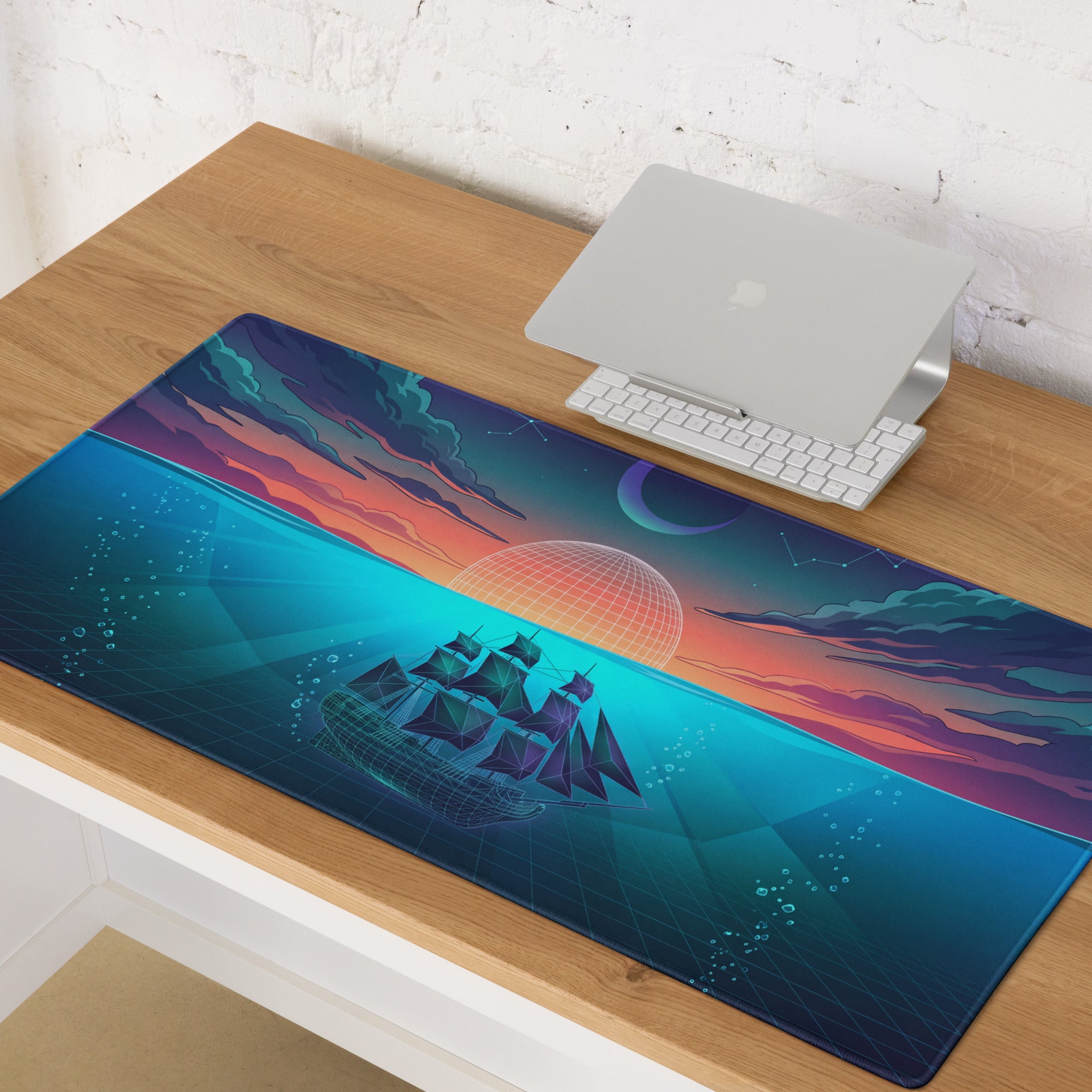 Vaporwave Neon Ocean Mouse Pad - Gaming Mouse Pad Neon Pink Blue Desk Setup Vaporwave Dreamy Neon Aesthetic 80s