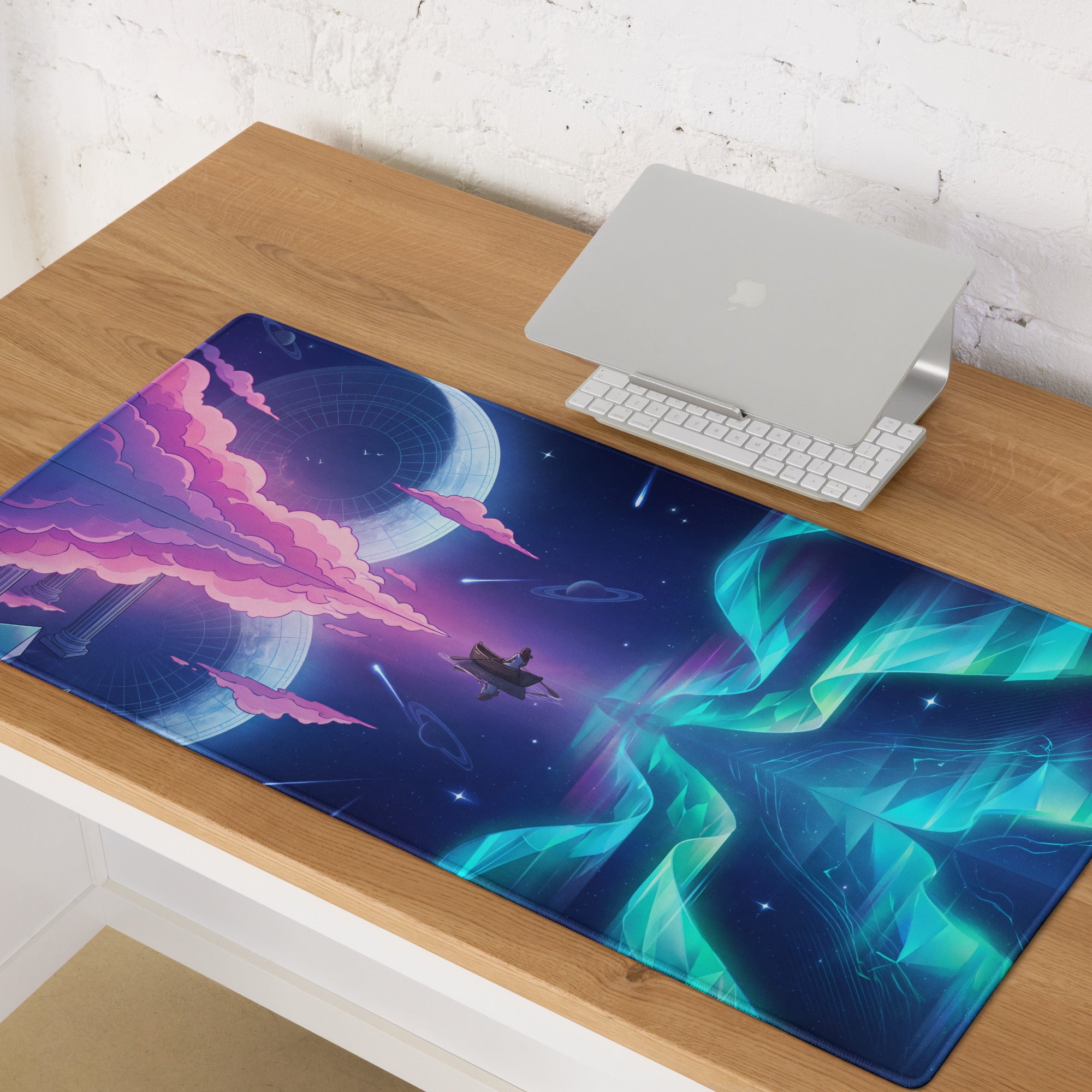 Vaporwave Neon Galaxy Mouse Pad - Mouse Pad Pink Blue Teal Gaming Desk Vaporwave Dreamy Mood Cyberpunk Decor Digital Art