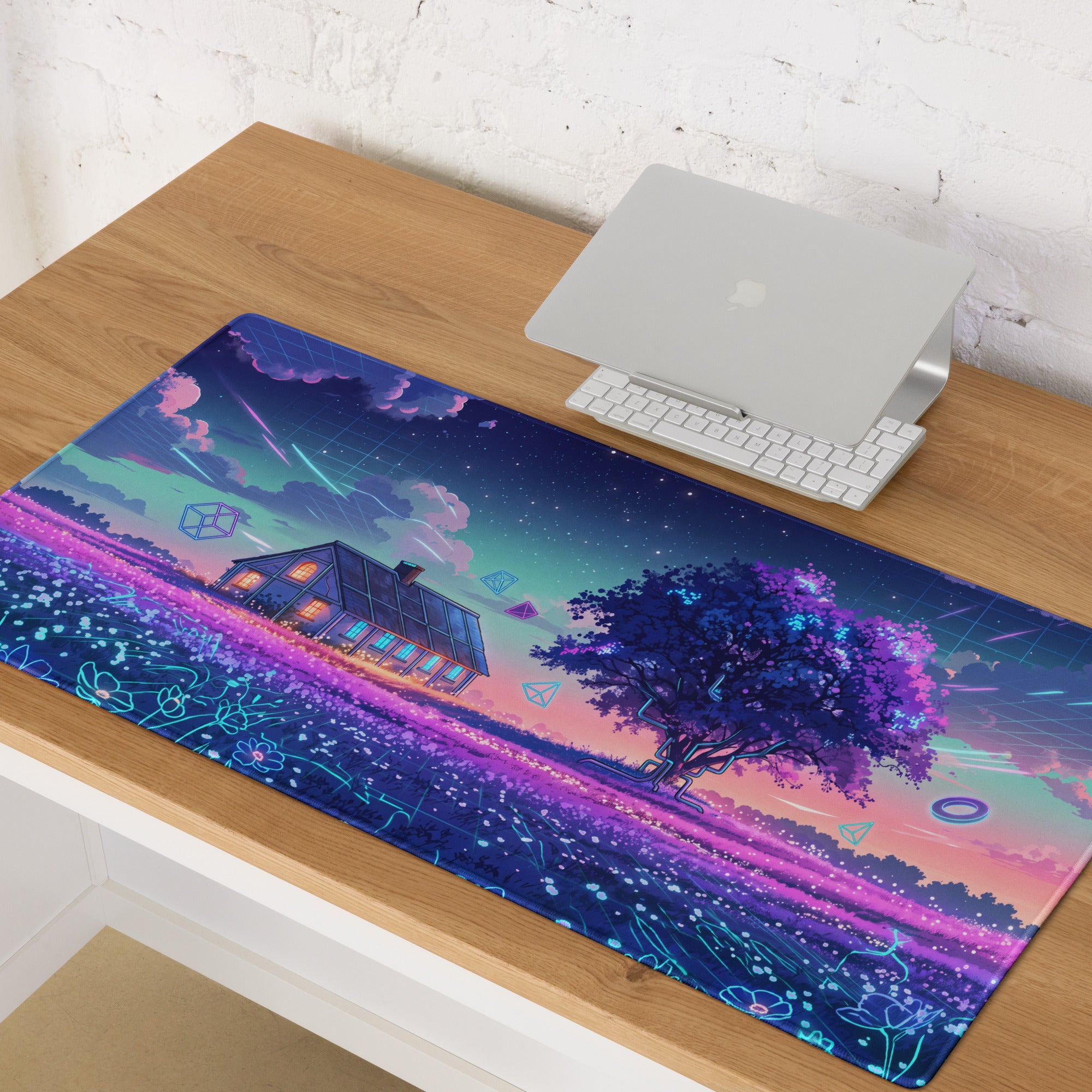 Vaporwave Nightscape Mouse Pad - Landscape Mouse Pad Purple Pink For Gaming Vaporwave Dreamy Neon Mood Modern Desk Art