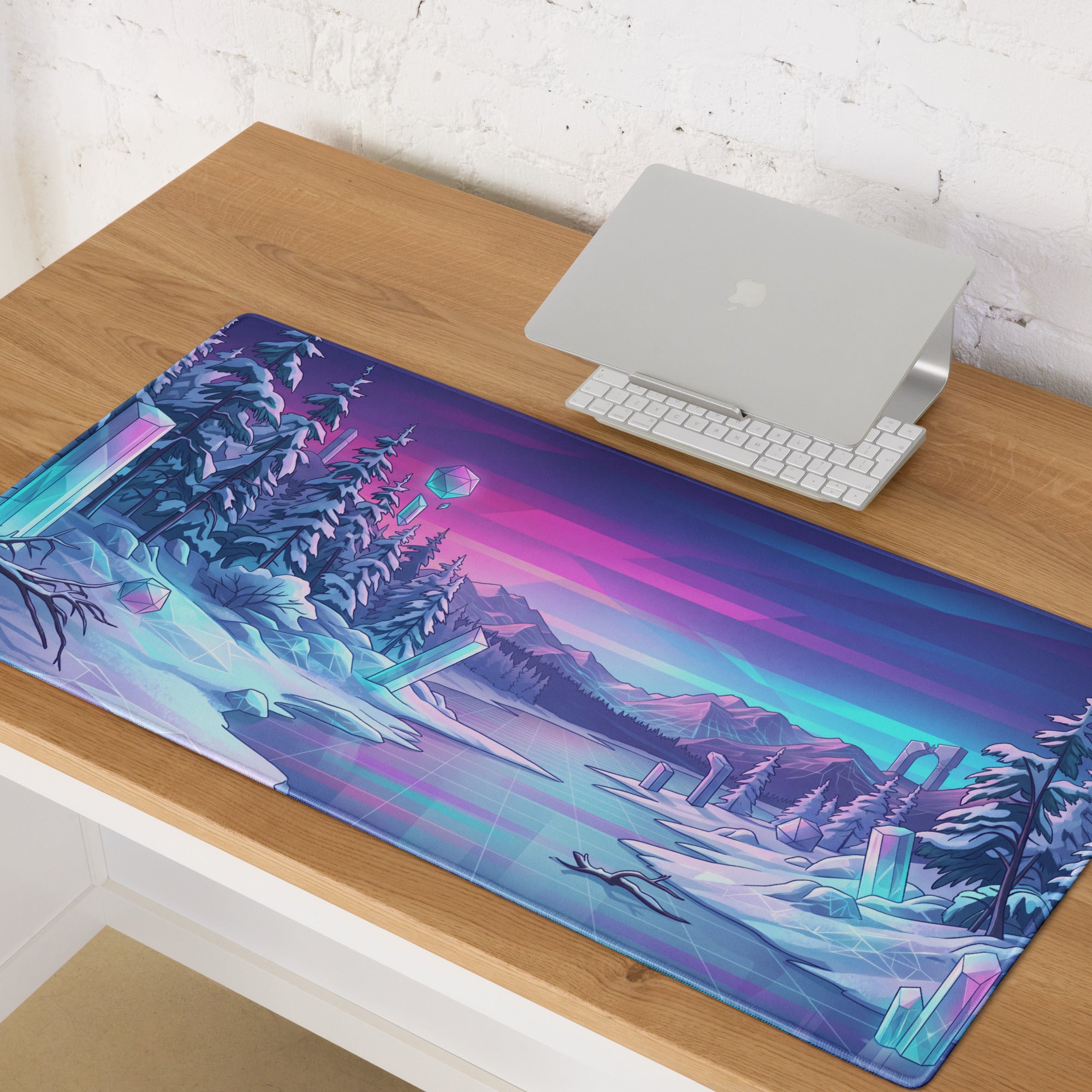 Vaporwave Neon Alps Desk Mat - Mouse Pad Pink Purple Blue Desk Setup Vaporwave Dreamy Mood Retro Futurism Digital Art