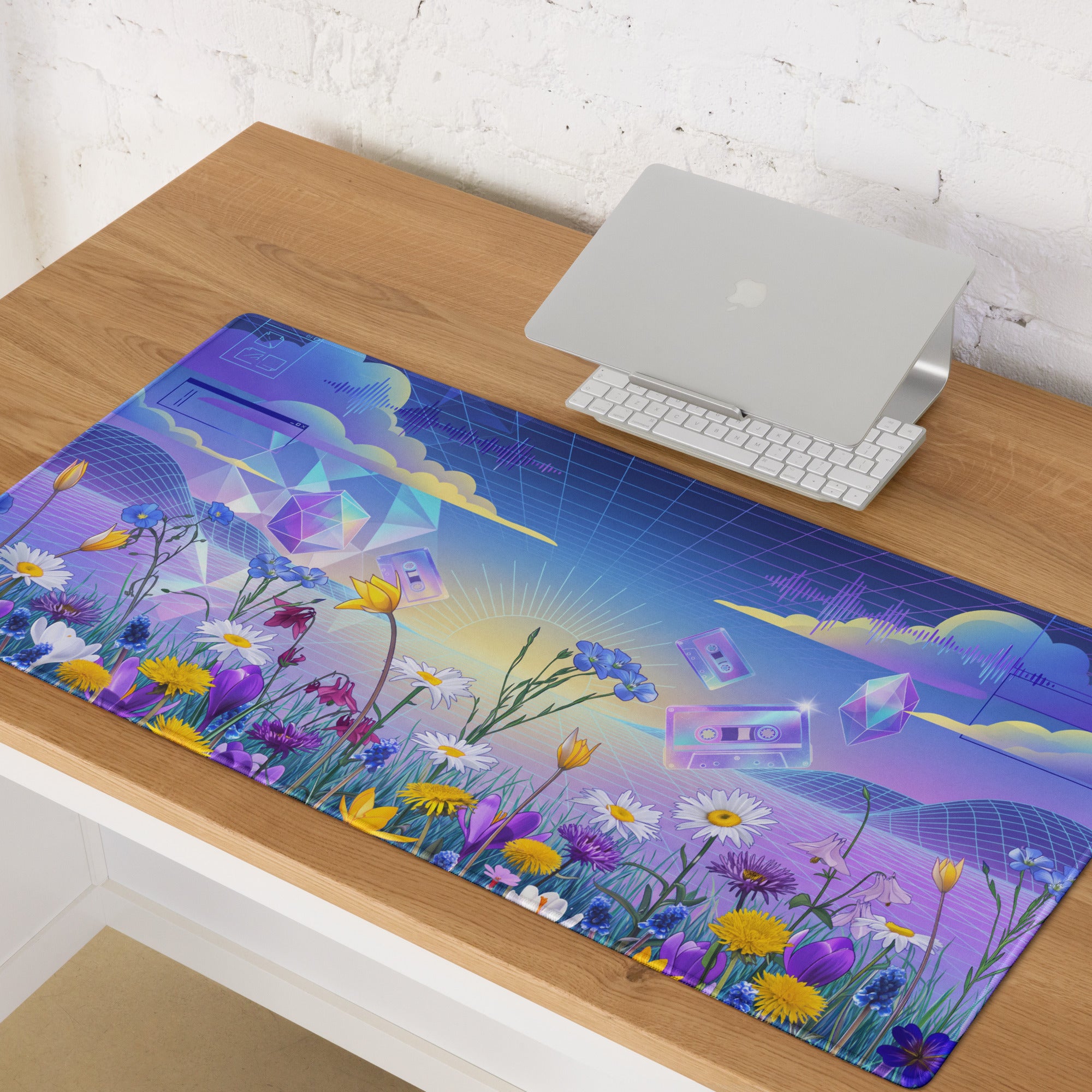 Vaporwave Floral Gradient Mouse Pad - Mouse Pad Blue Purple Pink For Gaming Vaporwave Dreamy Nostalgic Neon Desk Mat