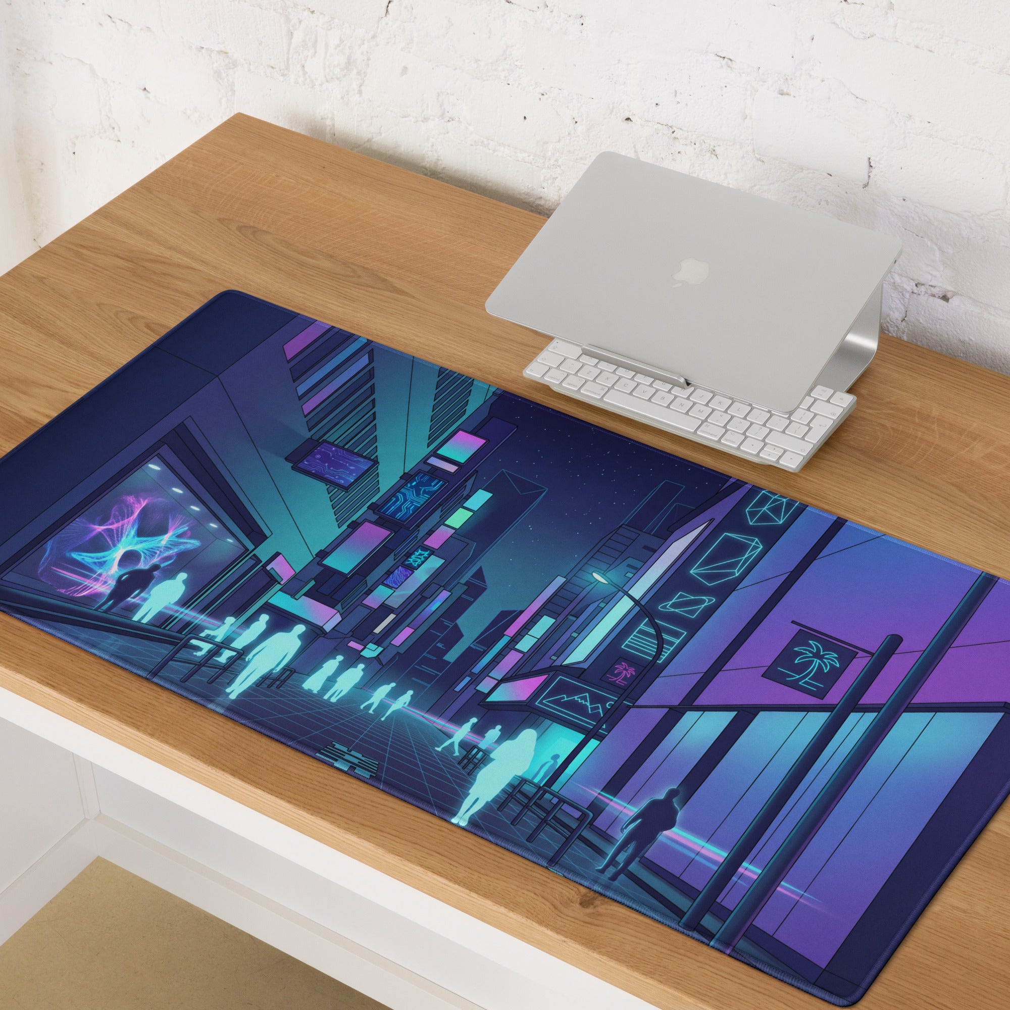 Vaporwave Neon City Mouse Pad - City Mouse Pad Purple Blue Desk Vaporwave Nostalgic Neon Chic Desk Decor Digital Art