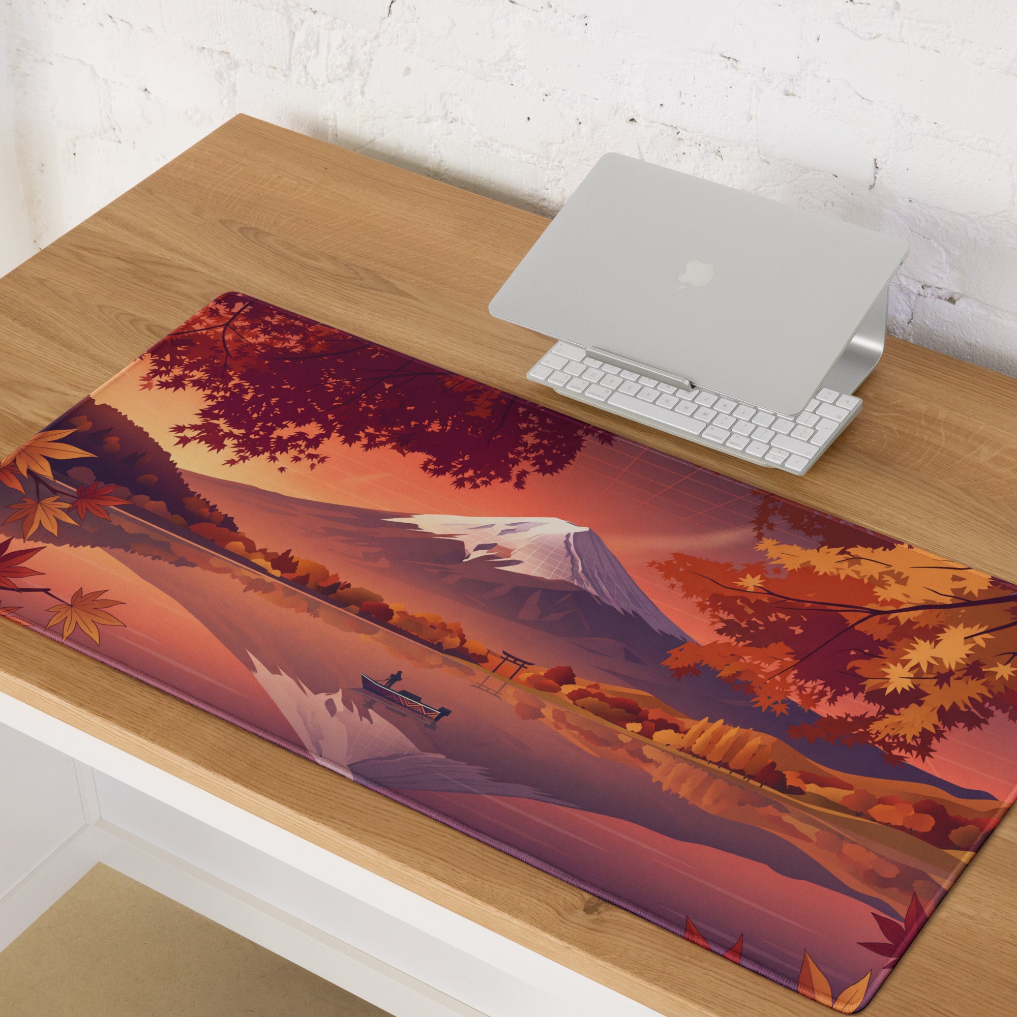 Vaporwave Landscape Mouse Pad - Mountain Scene Orange Purple For Gaming Desk Retro Vaporwave Mood Landscape Art Digital