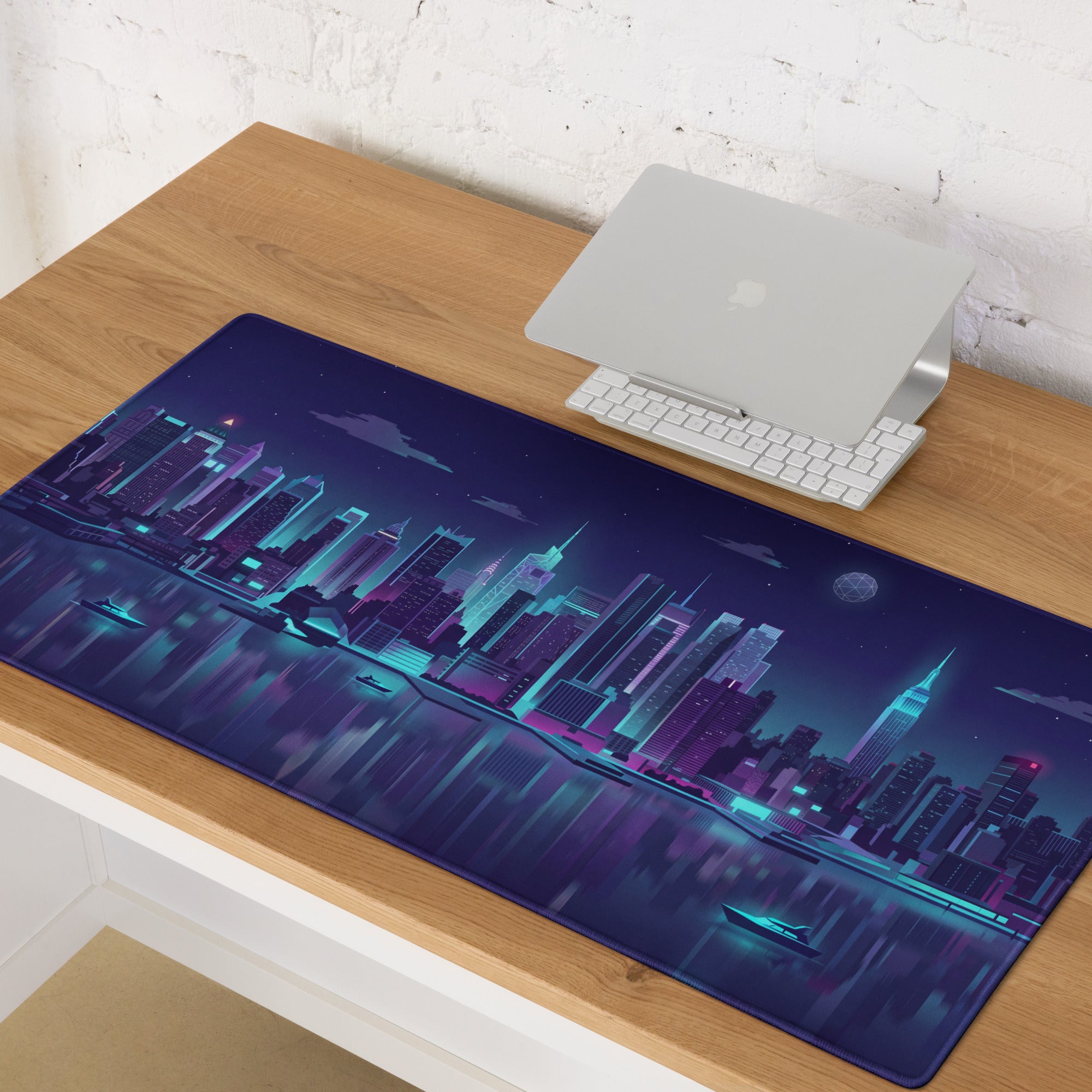 Vaporwave City Neon Night Mouse Pad - City Skyline Neon Pink Blue Gaming Nostalgic Synthwave For Gamers Digital Art