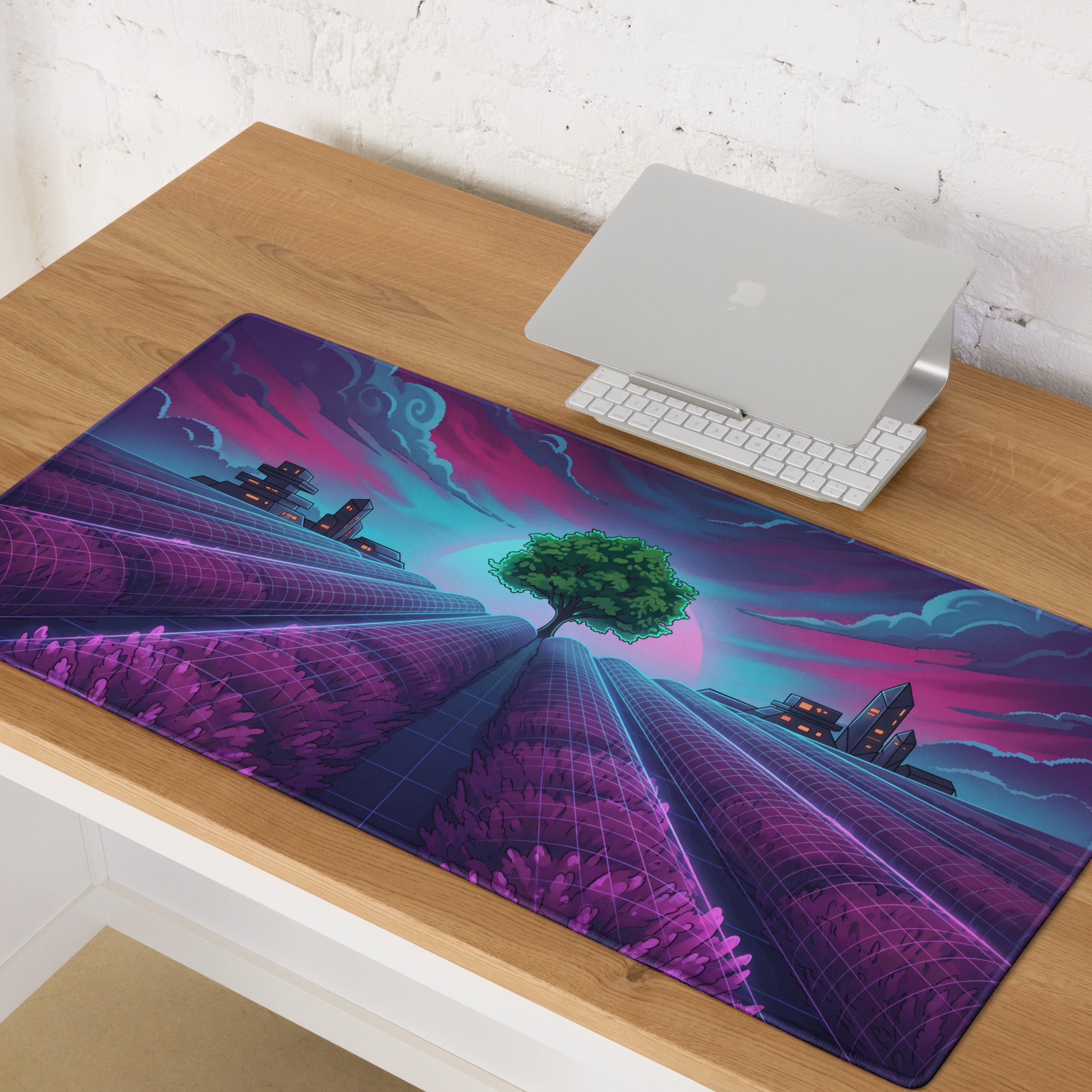 Vaporwave Neon City Mouse Pad - Mouse Pad Neon Purple Pink Blue For Gaming Desk Vaporwave Retro Futurism Digital Art