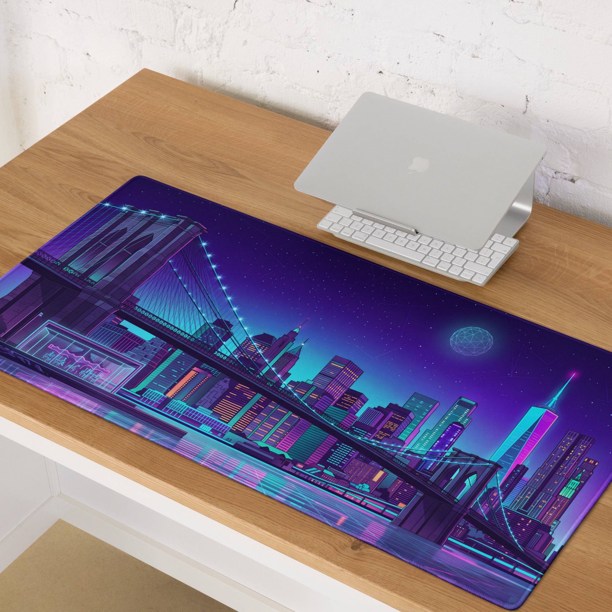 Vaporwave Neon City Mouse Pad - Mouse Pad Purple Blue Desk Gaming Vaporwave Dreamy Neon Cyberpunk Digital Art