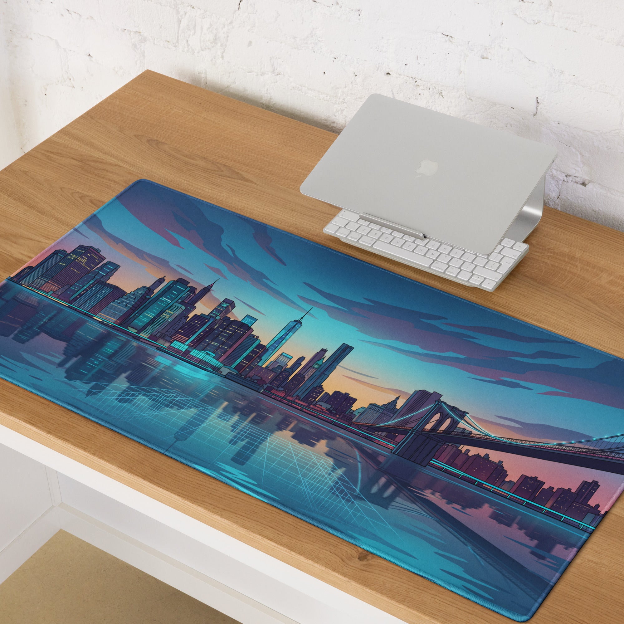Neon Cityscape Vaporwave Mouse Pad - Cityscape Blue Purple Pink Desk Gaming Vaporwave Retro Neon Mood Synthwave Decor