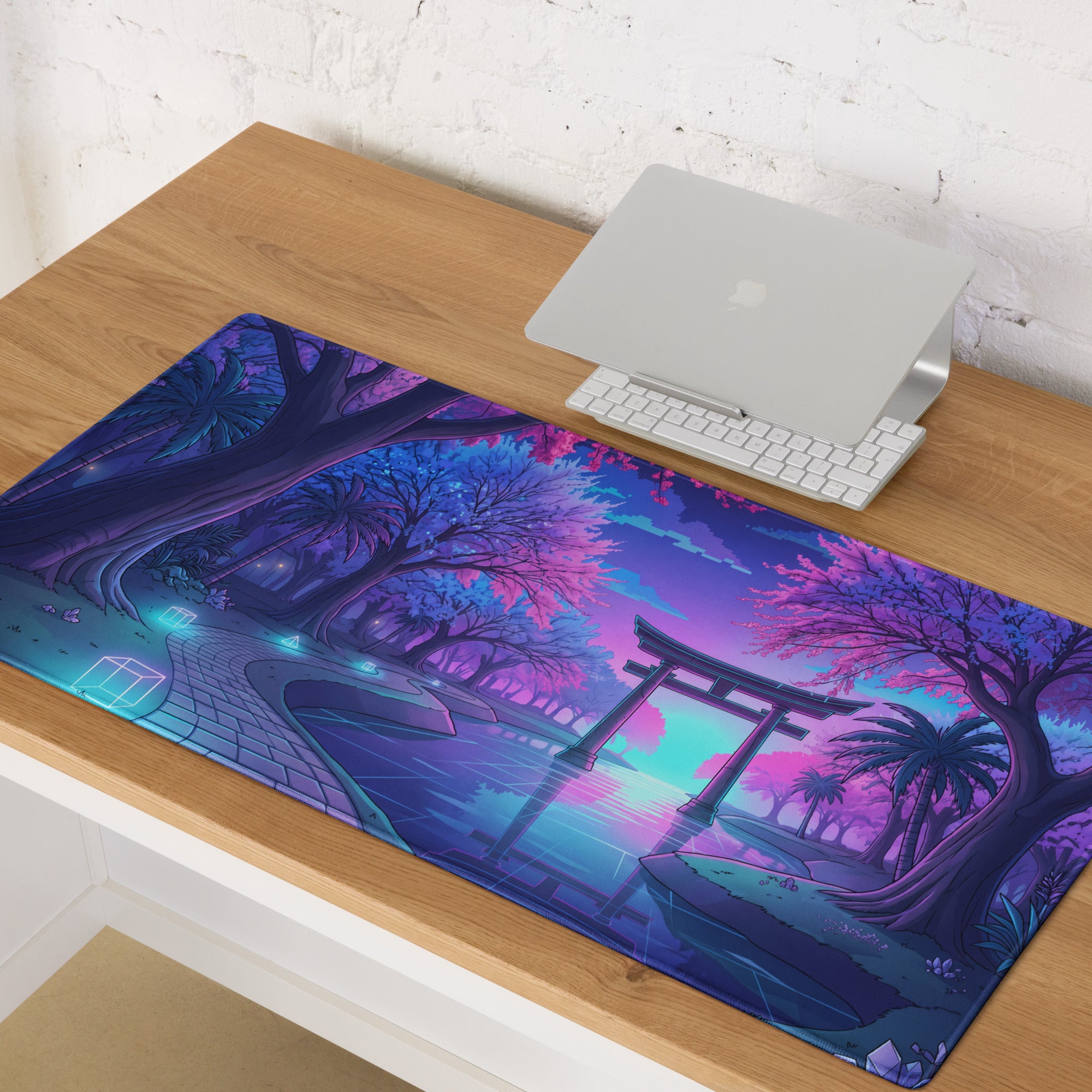 Vaporwave Nightscape Mouse Pad - Neon Pink Purple Blue Desktop Vaporwave Mood Futurism Decor Gaming Desk Mat Digital Art