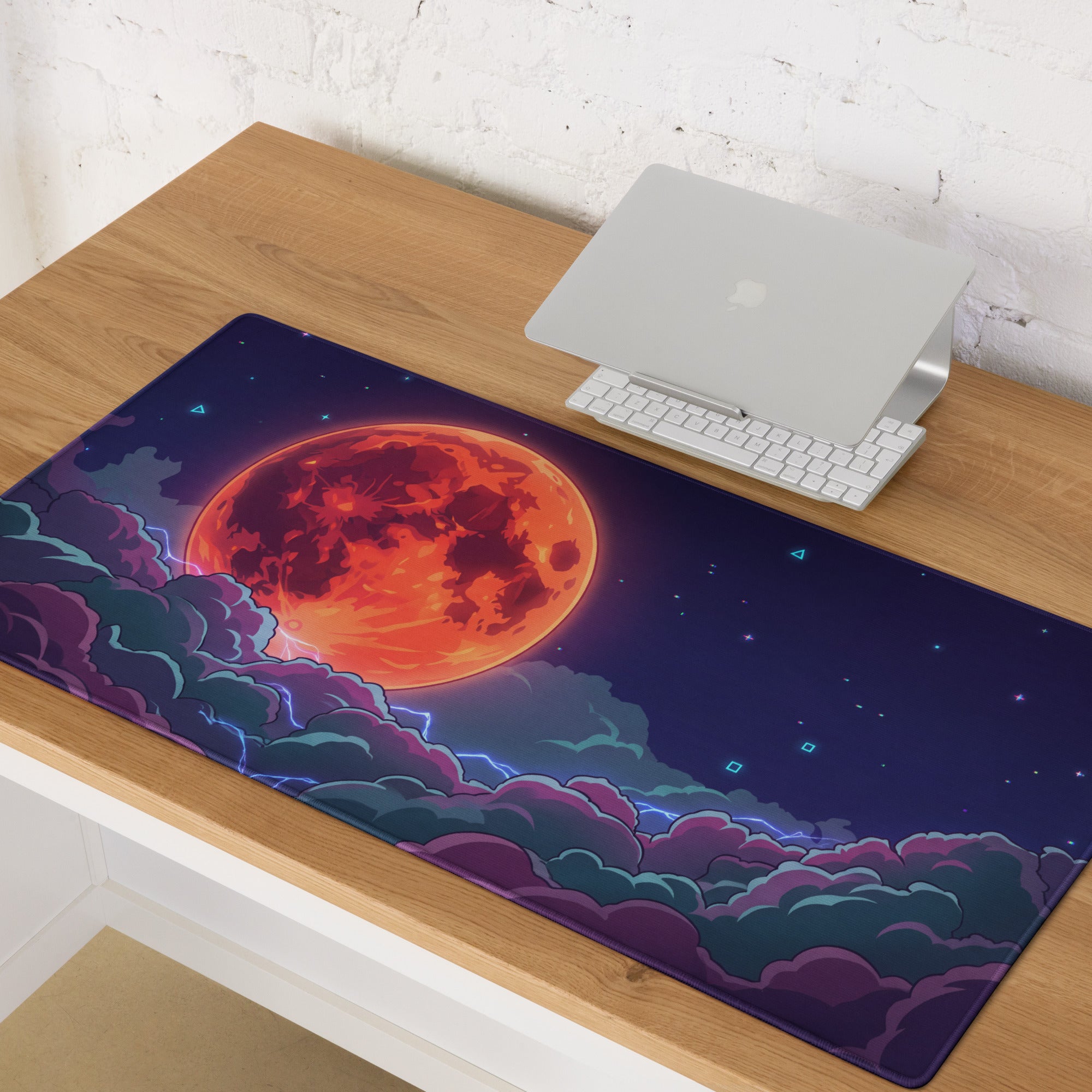 Vaporwave Cosmos Gaming Mouse Pad - Cosmic Planet Purple Orange Desk Vaporwave Nostalgic Neon Gaming Setup Digital Art