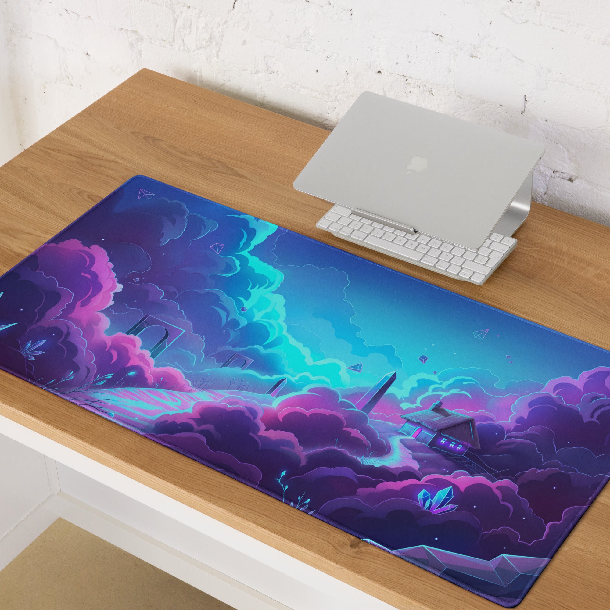 Vaporwave Neon Gaming Mouse Pad - Gaming Mouse Pad Neon Blue Pink Purple Gradient Desk Setup Vaporwave Dreamy Synthwave