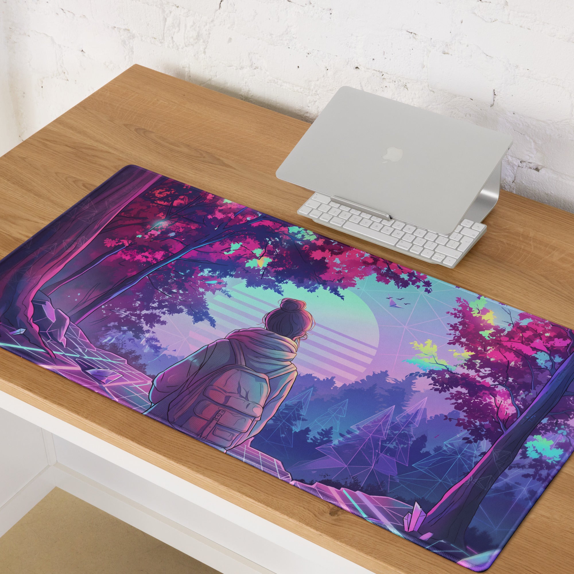 Neon Vaporwave Gaming Mouse Pad - Gaming Mouse Pad Neon Pink Purple Mood Retro Futurism Neon Aesthetic Desk Digital Art
