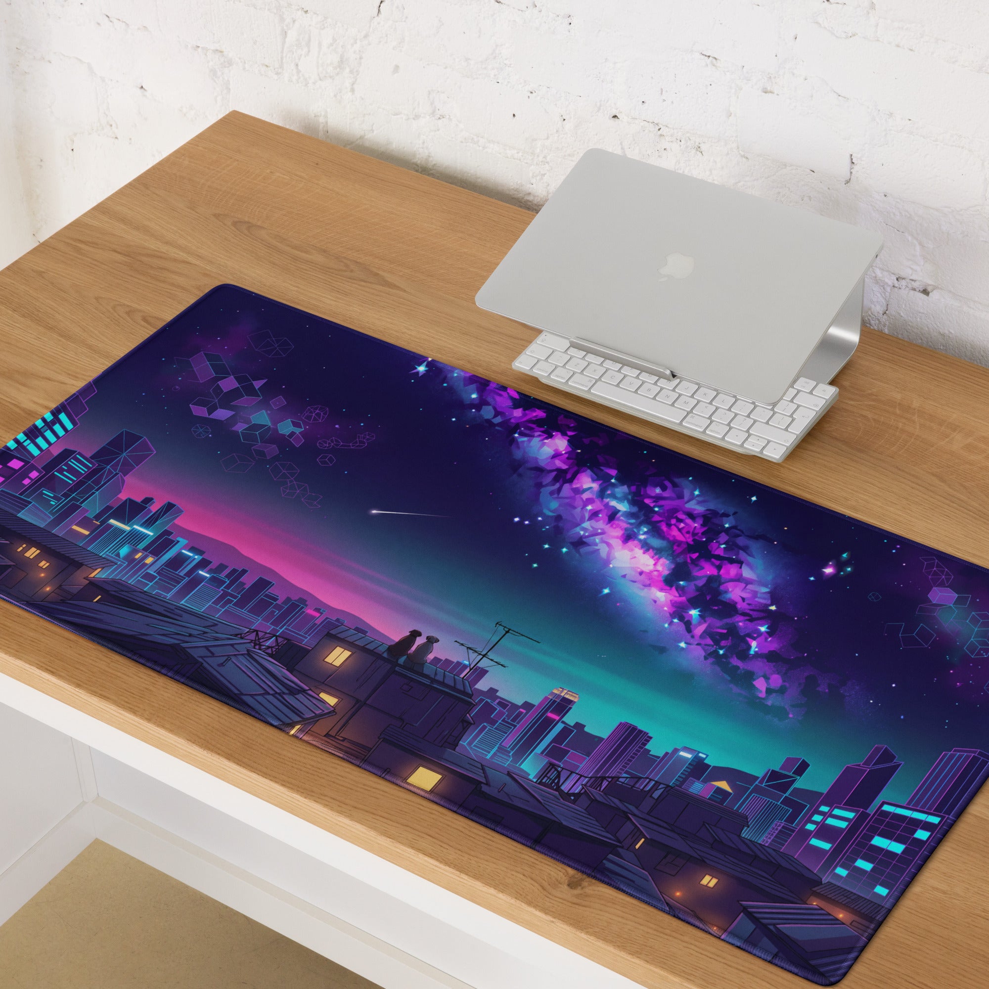 Vaporwave Cityscape Mouse Pad - Mouse Pad Purple Pink Neon Vaporwave Dreamy Neon Retro Futurism Gaming Digital Art
