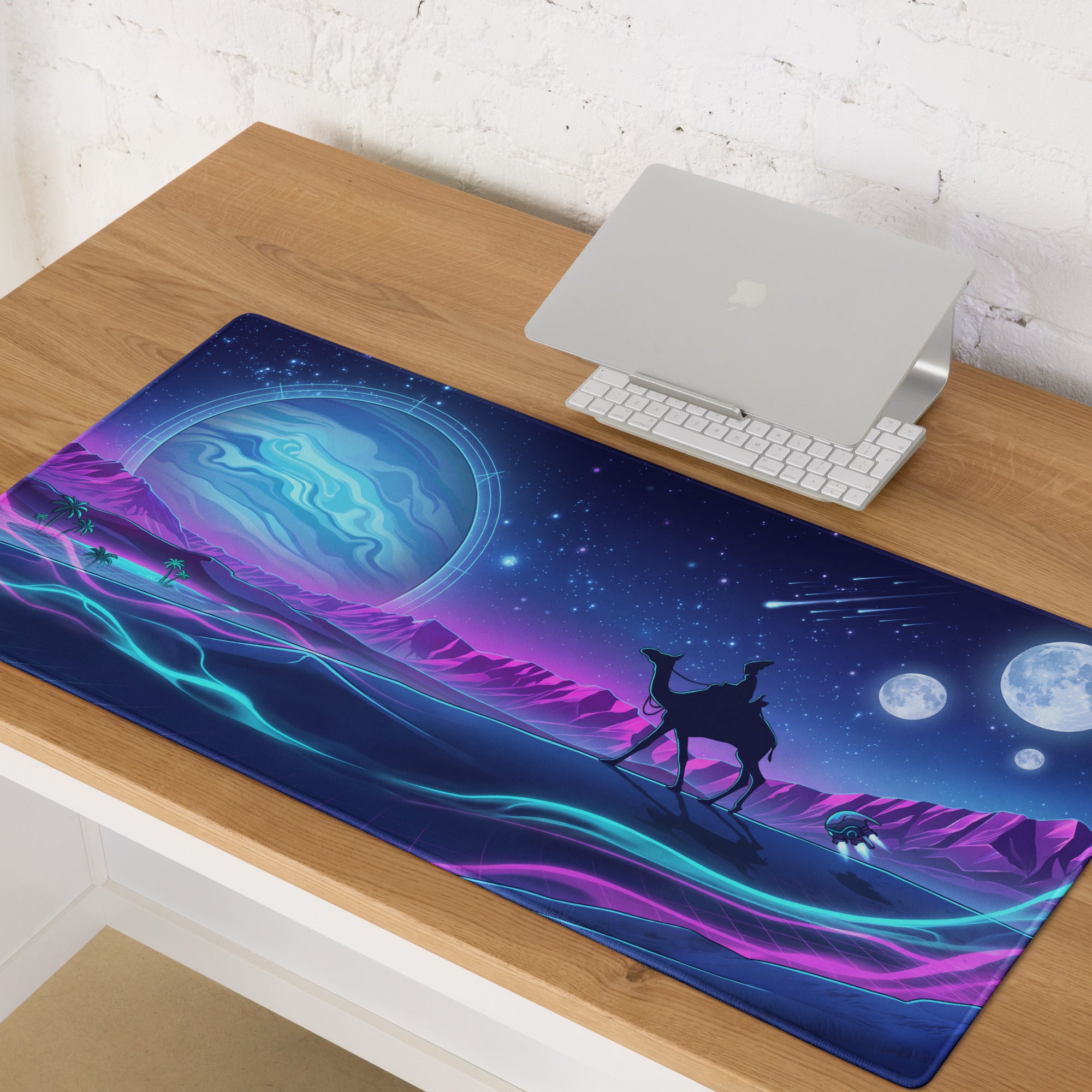 Neon Vaporwave Galaxy Pad - Vaporwave Mouse Pad Neon Purple Blue Gaming Desk Dreamy Vibrant Neon Synthwave Desk Art
