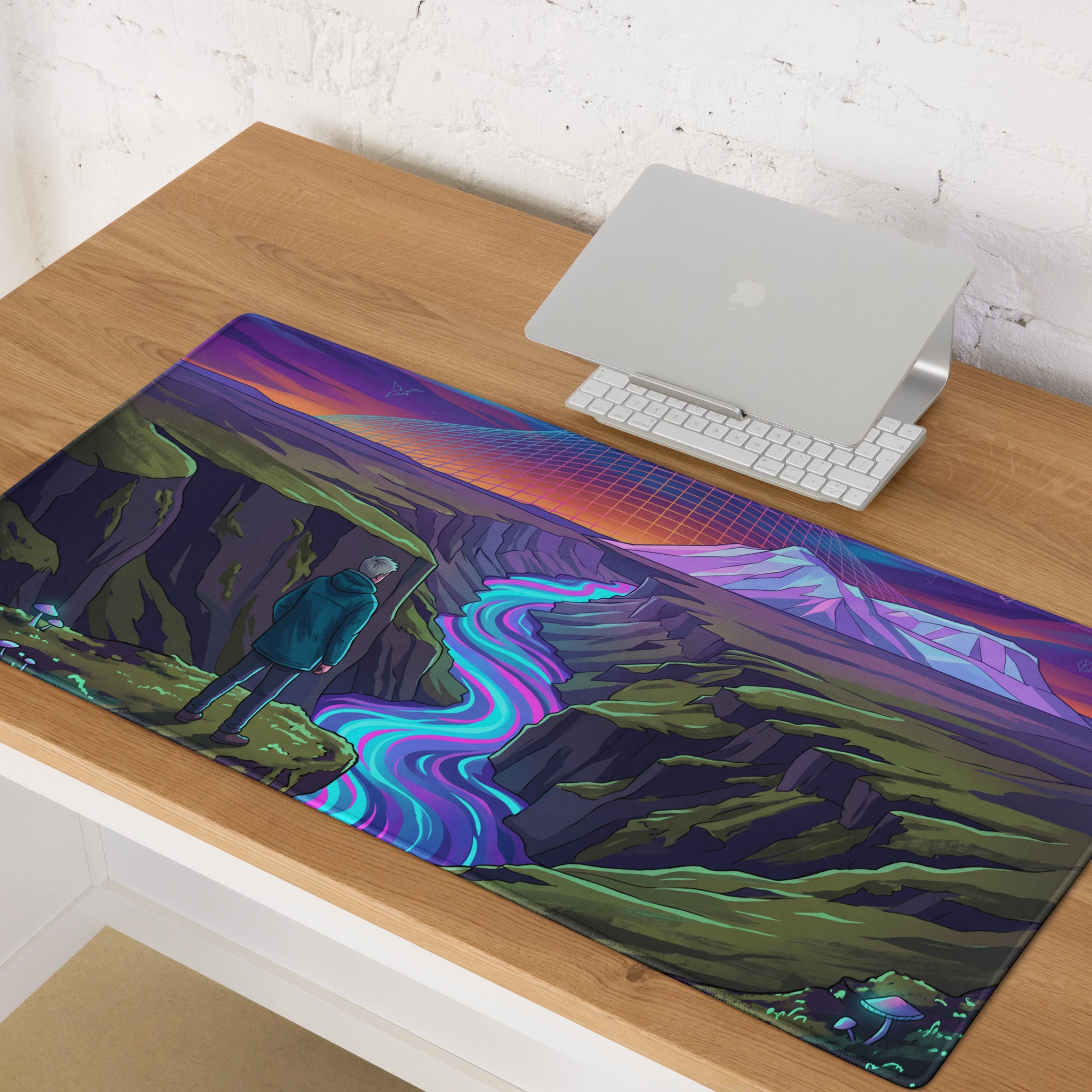 Vaporwave Neon Mountain Pad - Mouse Pad Purple Blue Pink Desk Vaporwave Dreamy Neon Mood Synthwave Decor Digital Art