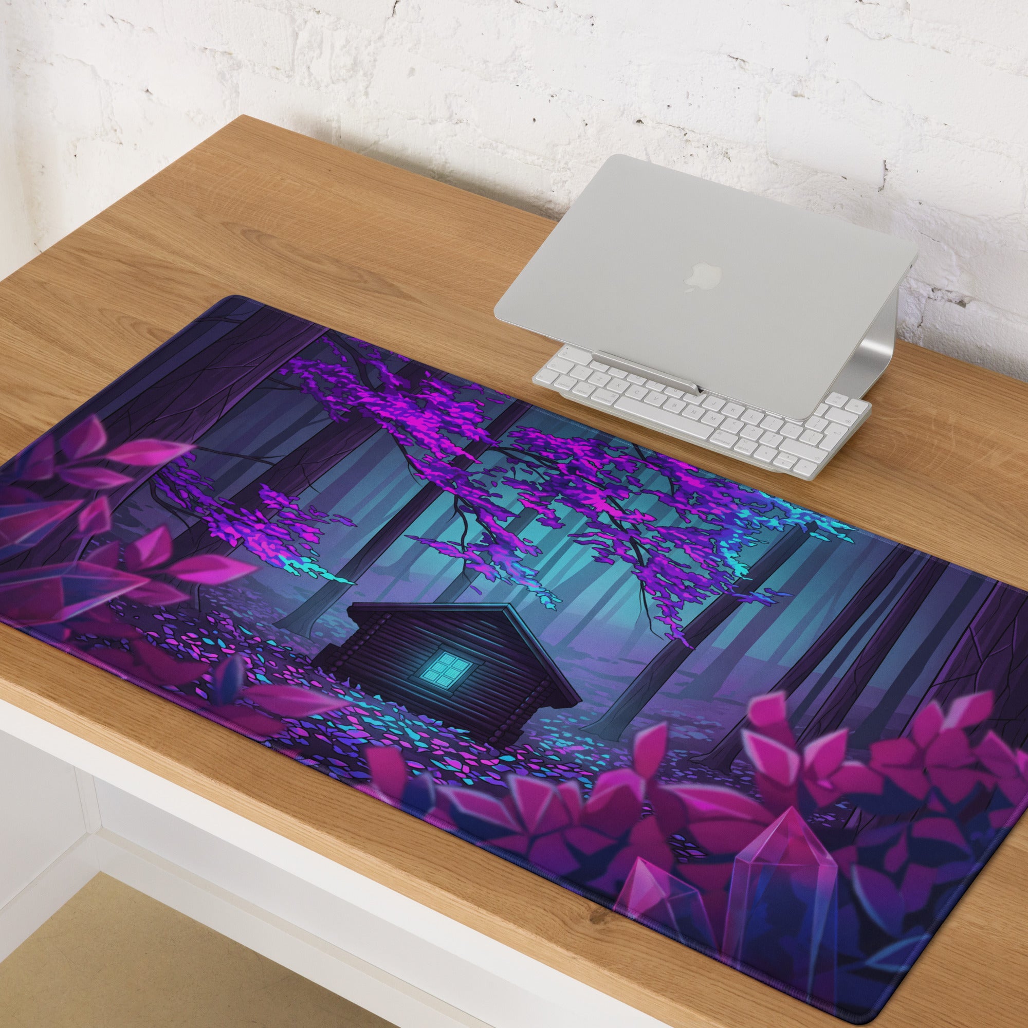 Vaporwave Neon Forest Mouse Pad - Gaming Mouse Pad Purple Pink Cyan Desktop Setup Vaporwave Dreamy Neon Futurism Gamer