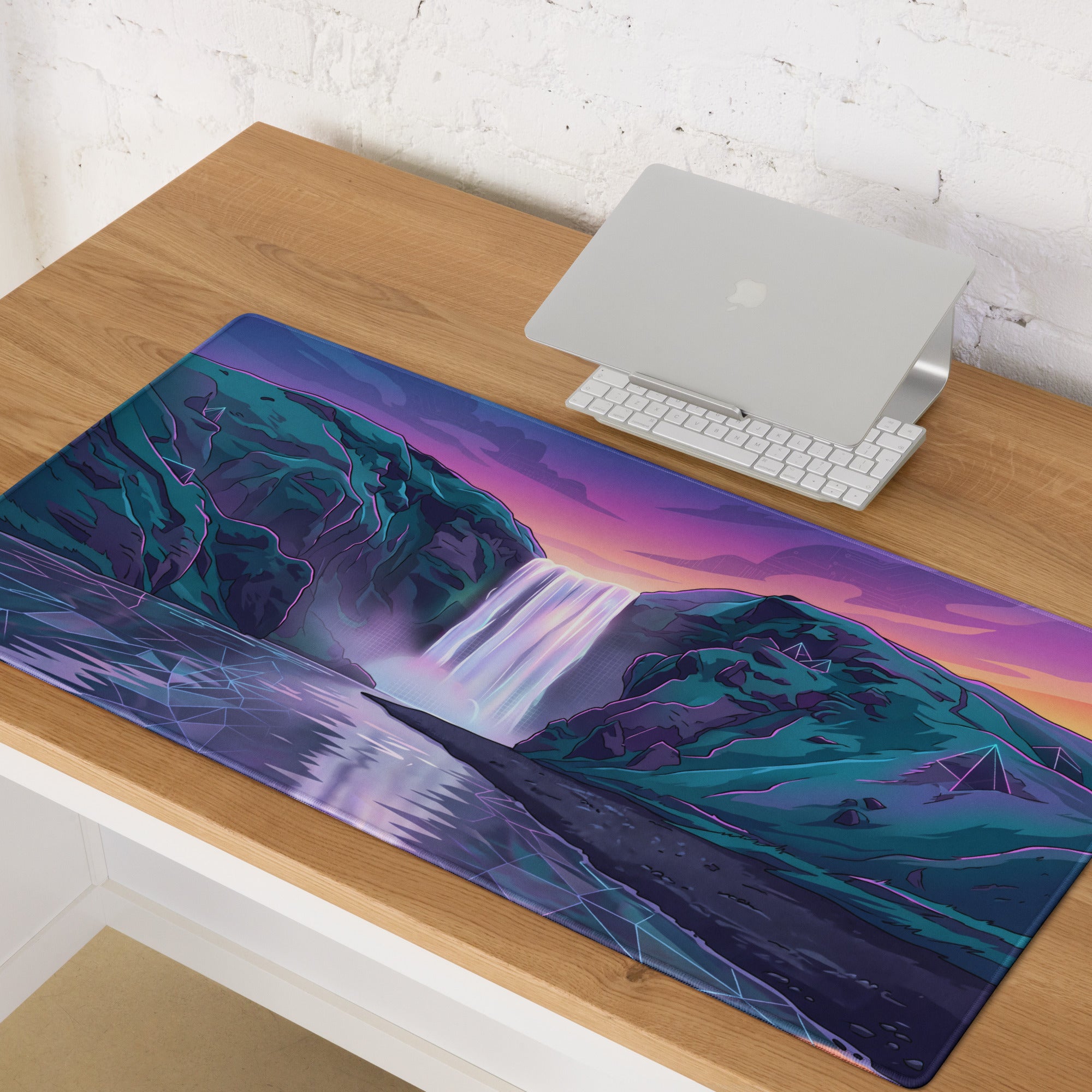 Neon Vaporwave Mouse Pad - Gaming Mouse Pad Purple Pink Gradient Mood Retro Futurism Neon Grid Large Non Slip