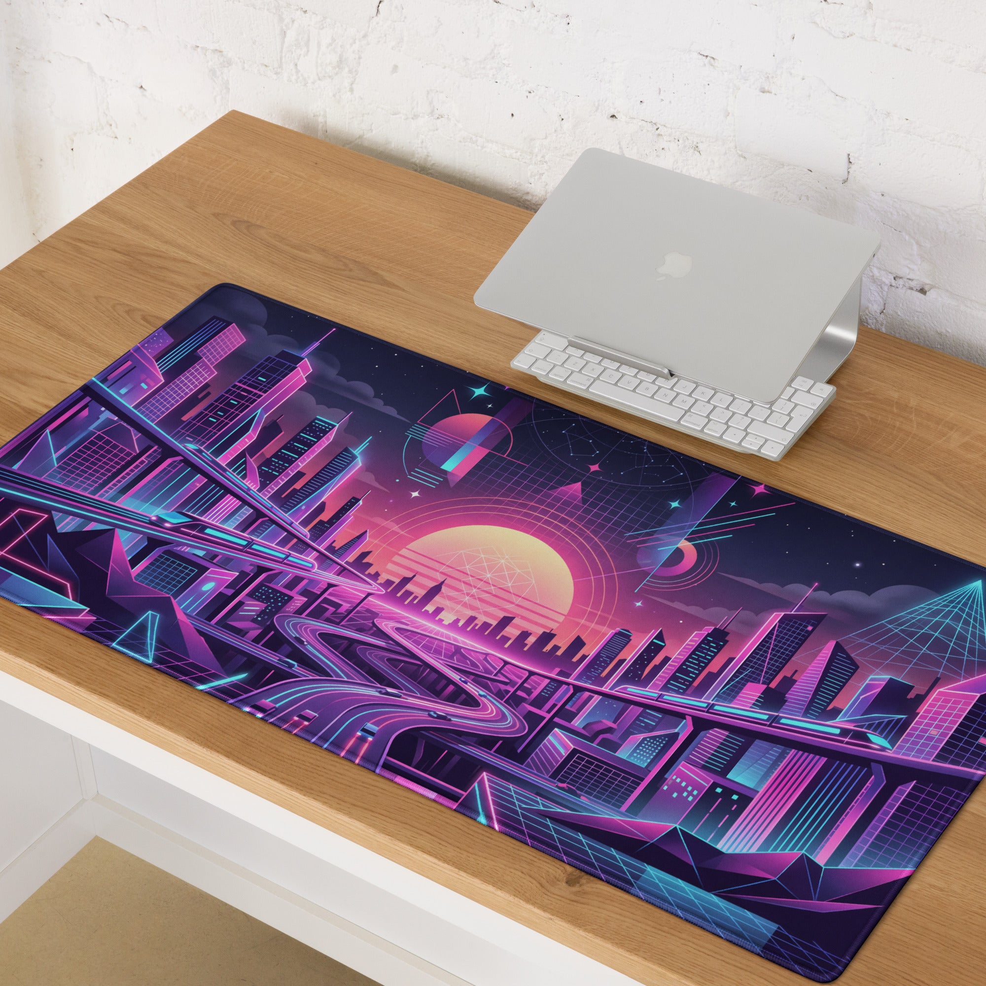 Vaporwave Neon City Mouse Pad - Vaporwave Cityscape Pink Purple Blue Gaming Desk Retro Futurism Mood Decor Digital Art