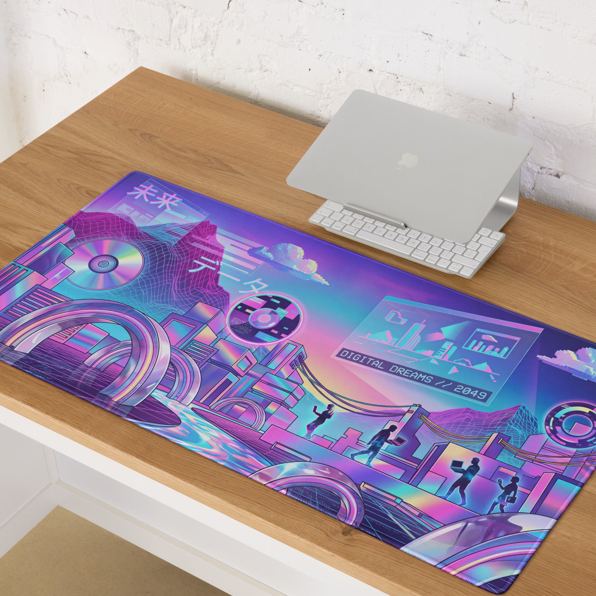 Neon Vaporwave Gaming Mouse Pad - Gaming Mouse Pad Neon Purple Pink Desk Setup Vaporwave Vibrant Mood Neon Decor Digital