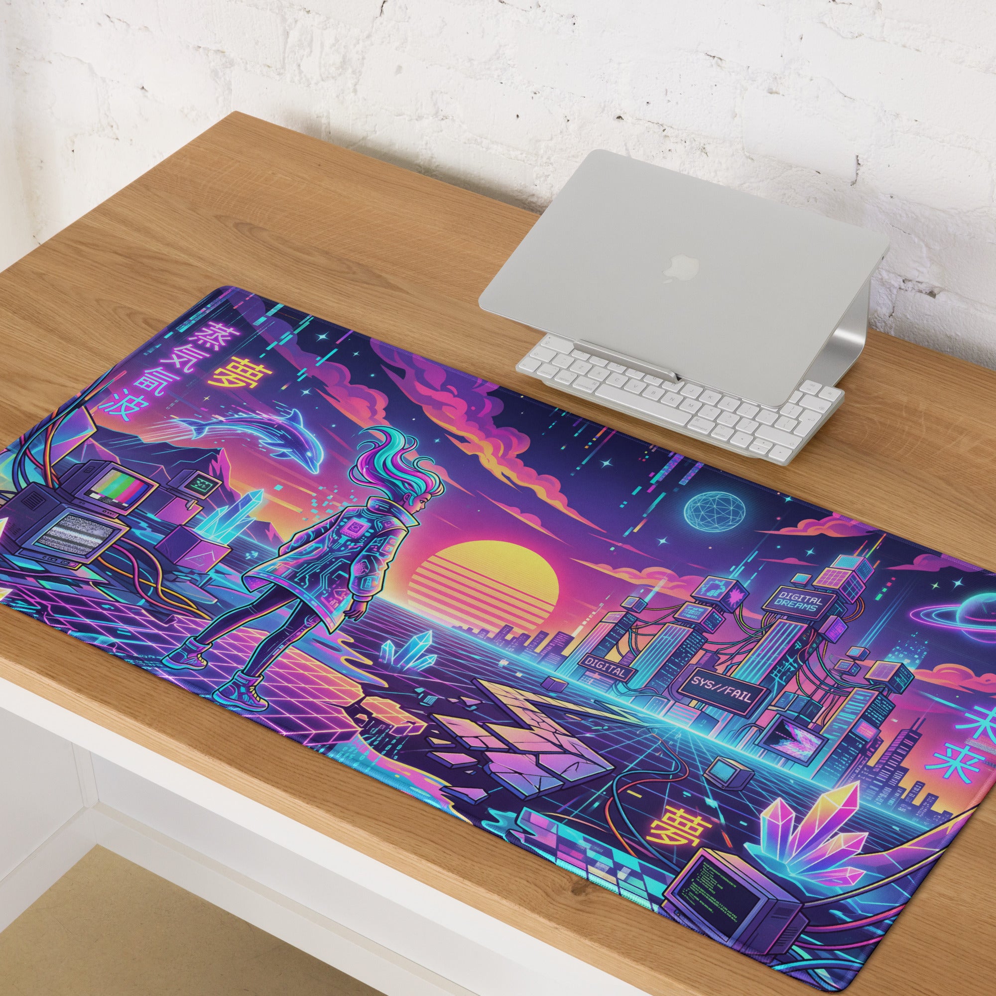 Vaporwave Neon Galaxy Mouse Pad - Vaporwave Neon Mouse Pad Purple Pink Blue Desk Retro Futurism Dreamy Neon Digital Art