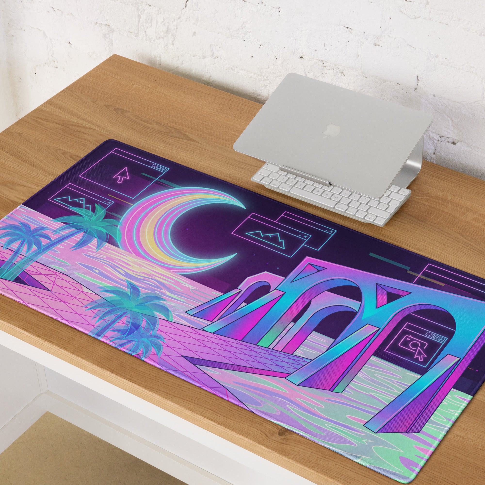 Neon Vaporwave Desk Pad - Mouse Pad Neon Pink Cyan Purple Desk Vaporwave Mood Neon Dream Retro Vaporwave Digital Art