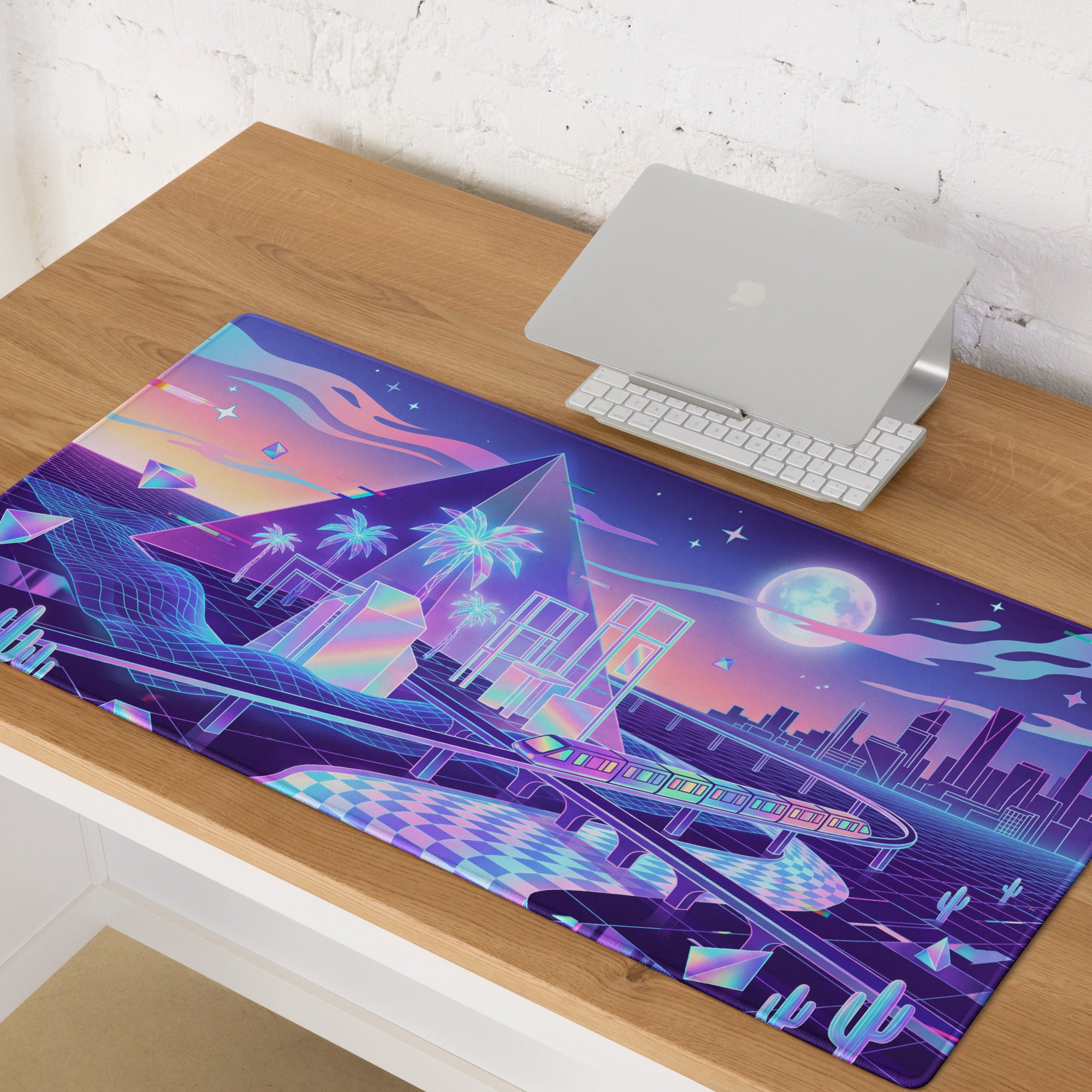 Vaporwave Neon Cityscape Mouse Pad - Mouse Pad Purple Teal Pink Gaming Desk Vaporwave City Neon Mood Digital Art