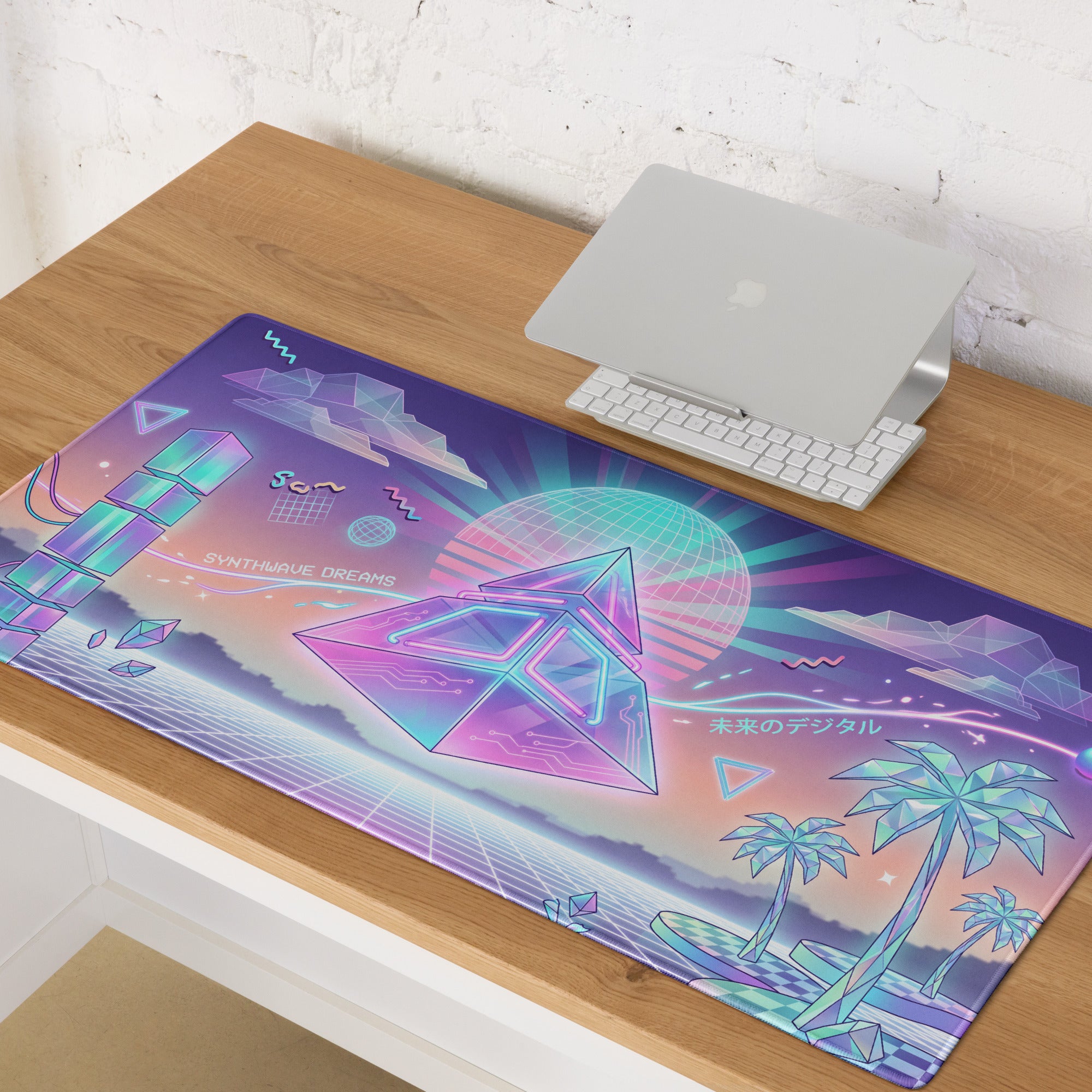 Vaporwave Neon Gaming Pad - Gaming Mouse Pad Neon Purple Pink Desk Neon Dreamy Retro Wave Gamer Accessory Digital Art