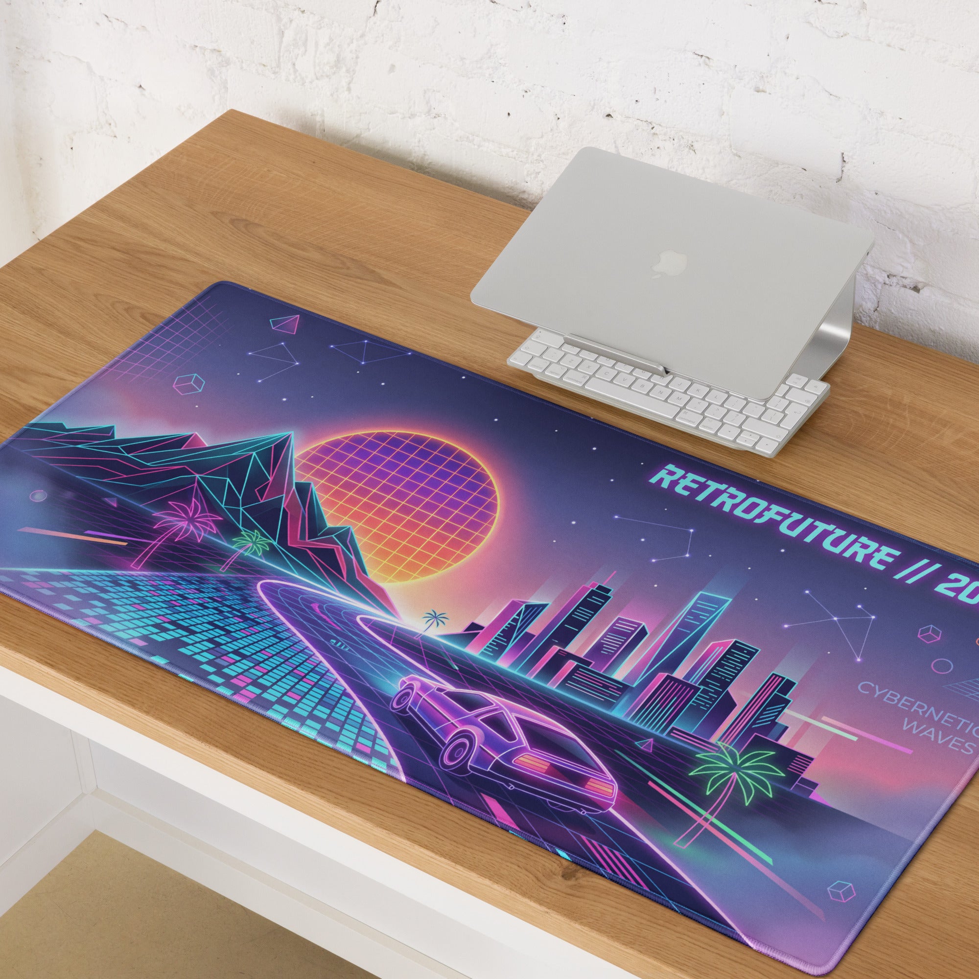 Neon Vaporwave City Mouse Pad - Mouse Pad Neon Purple Aqua Desk Vaporwave Retro Futurism Cyberpunk Vaporwave Digital Art