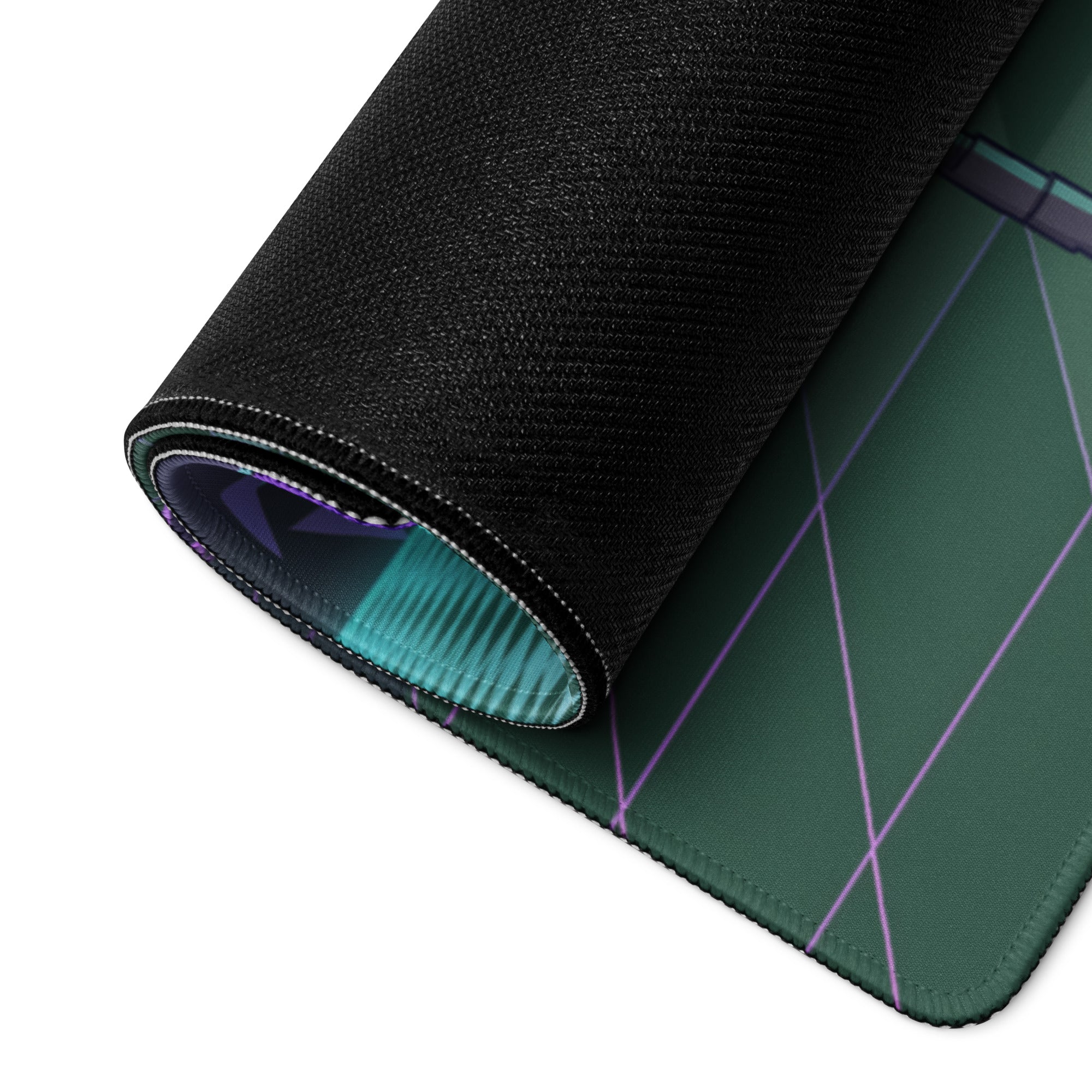 Porsche 911 Inspired Green Purple Vaporwave Gaming Mouse Pad, Classic Sports Car Desk Mat with Checkerboard Grid, Palm Trees and Neon Sunset Artwork