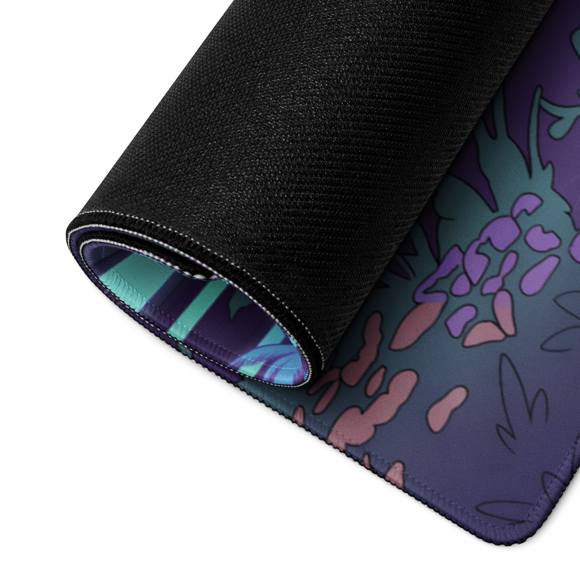Ford GT Inspired Blue Vaporwave Gaming Mouse Pad – Neon Purple City Street Desk Mat with Retro Futuristic Palm Trees and Cyber Grid Art