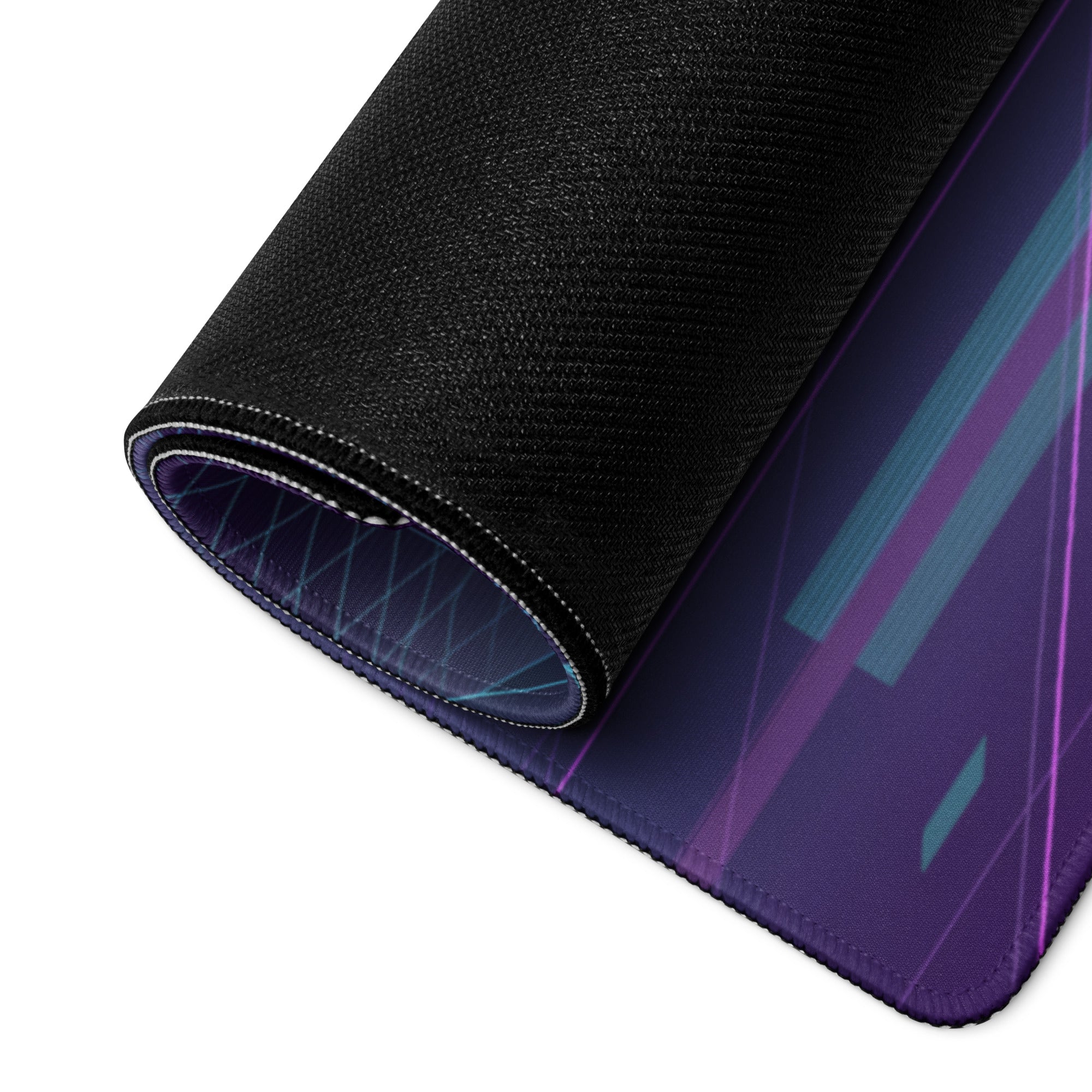 Pagani Huayra Roadster BC Inspired White Vaporwave Gaming Mouse Pad – Neon Cyan Purple Grid Desk Mat with Geometric Mountains and Futuristic Synthwave Art
