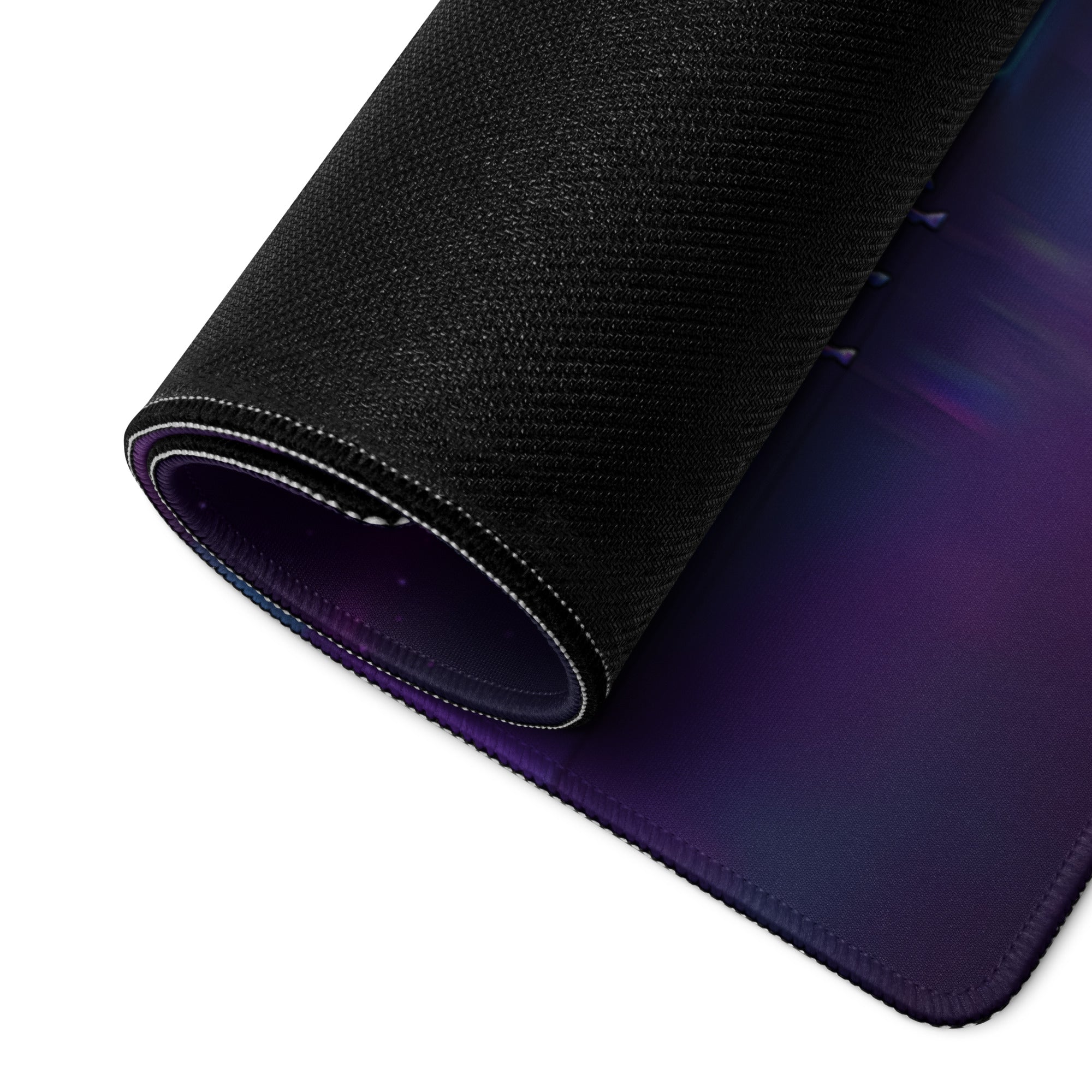 Black textured mousepad with vibrant purple and blue gradient neon dragon vaporwave design large non slip surface