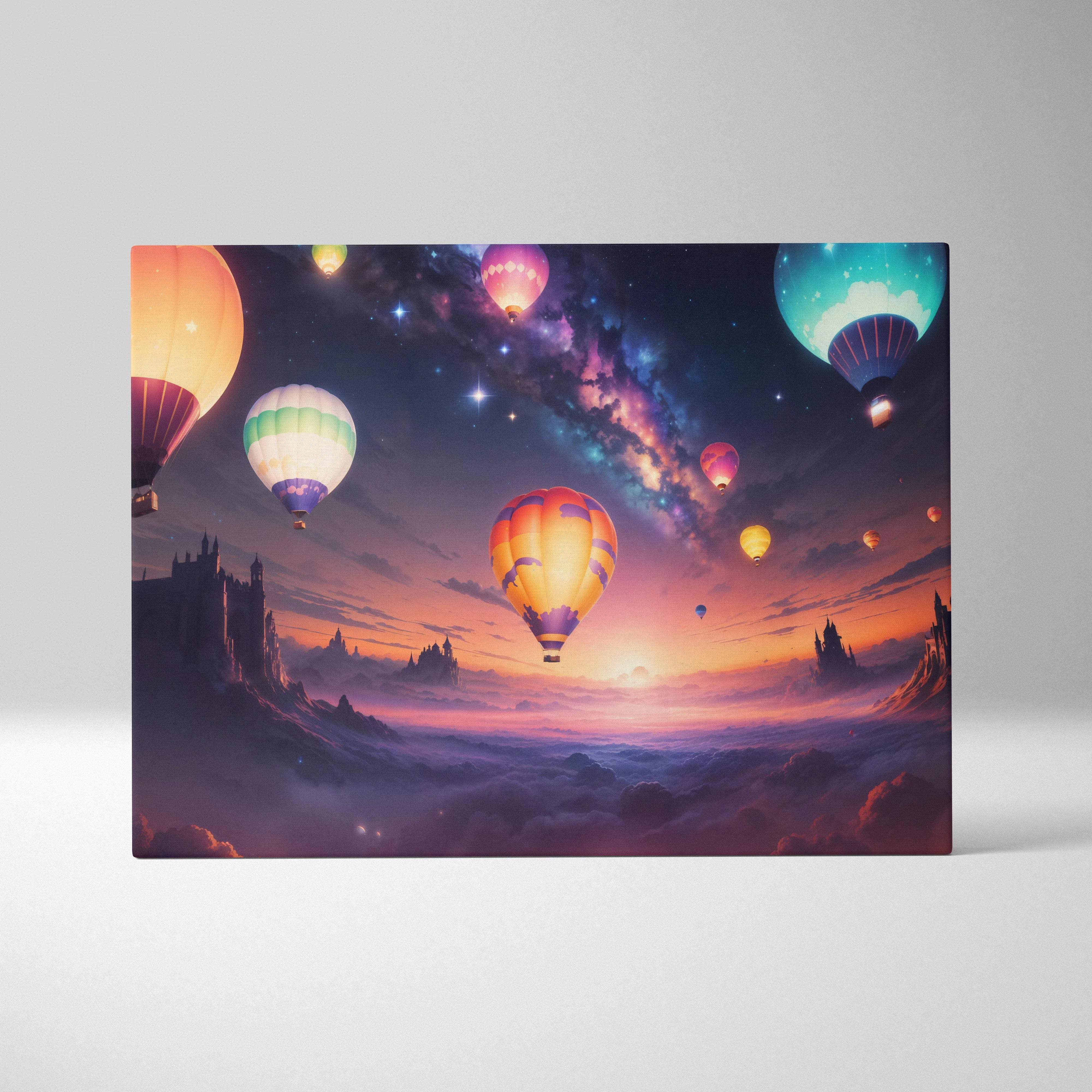 Whimsical hot air balloons over dreamlike cloud valley at sunset canvas art